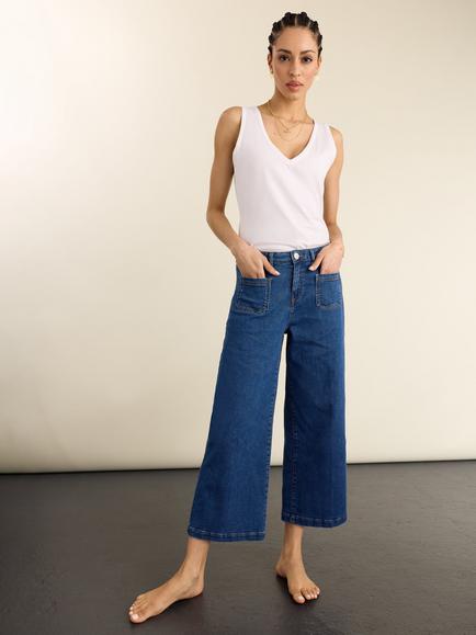 Baukjen Jena Organic Cotton Rich Wide Crop Jeans, Washed Indigo