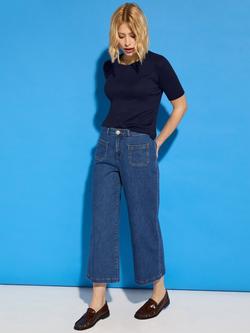 Baukjen Jena Organic Cotton Rich Wide Crop Jeans - view 2, Washed Indigo