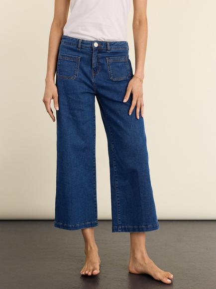 Baukjen Jena Organic Cotton Rich Wide Crop Jeans - view 2, Washed Indigo