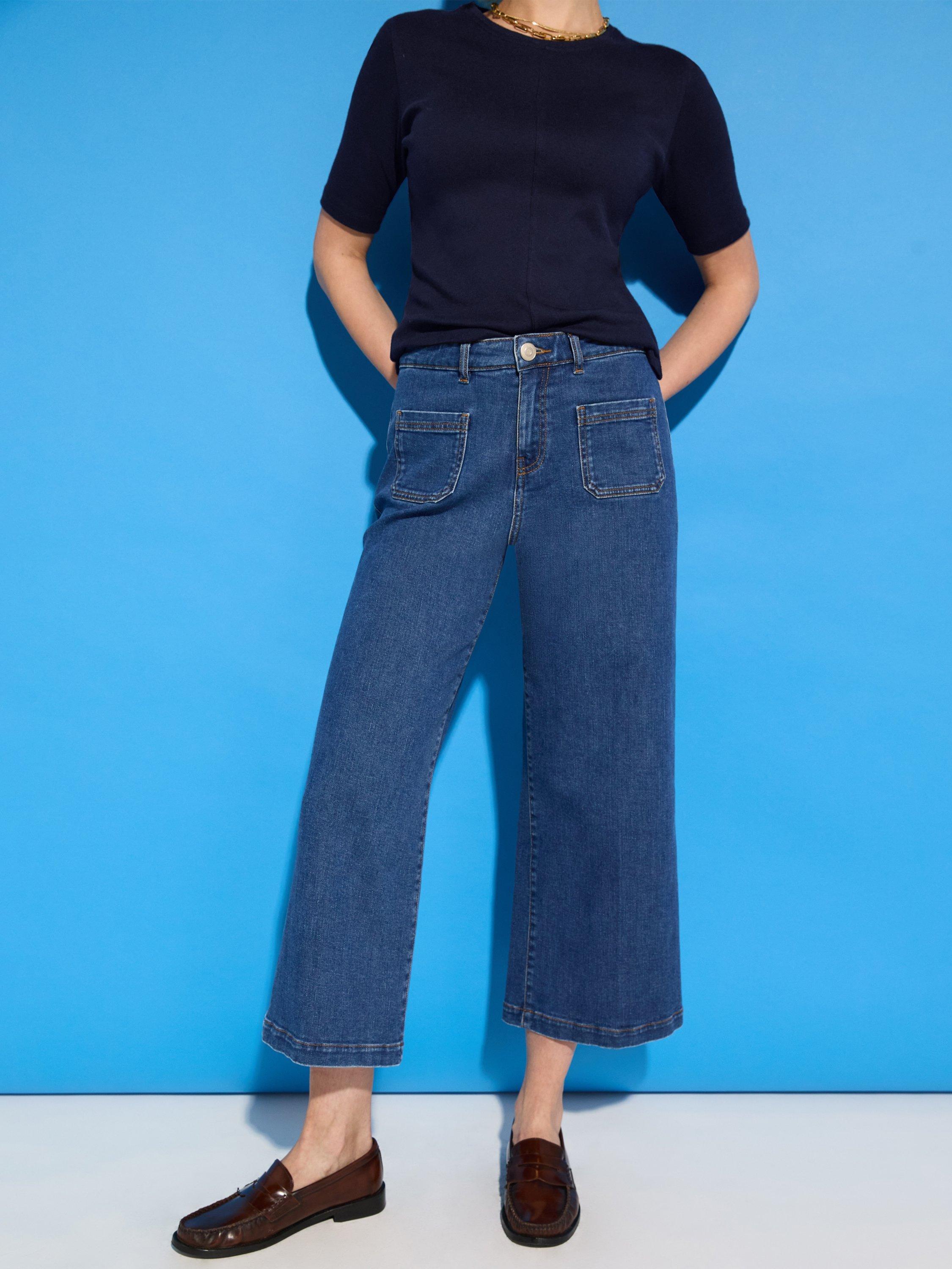 Product image 3 of 5, which shows Baukjen Jena Organic Cotton Rich Wide Crop Jeans, Washed Indigo, 6