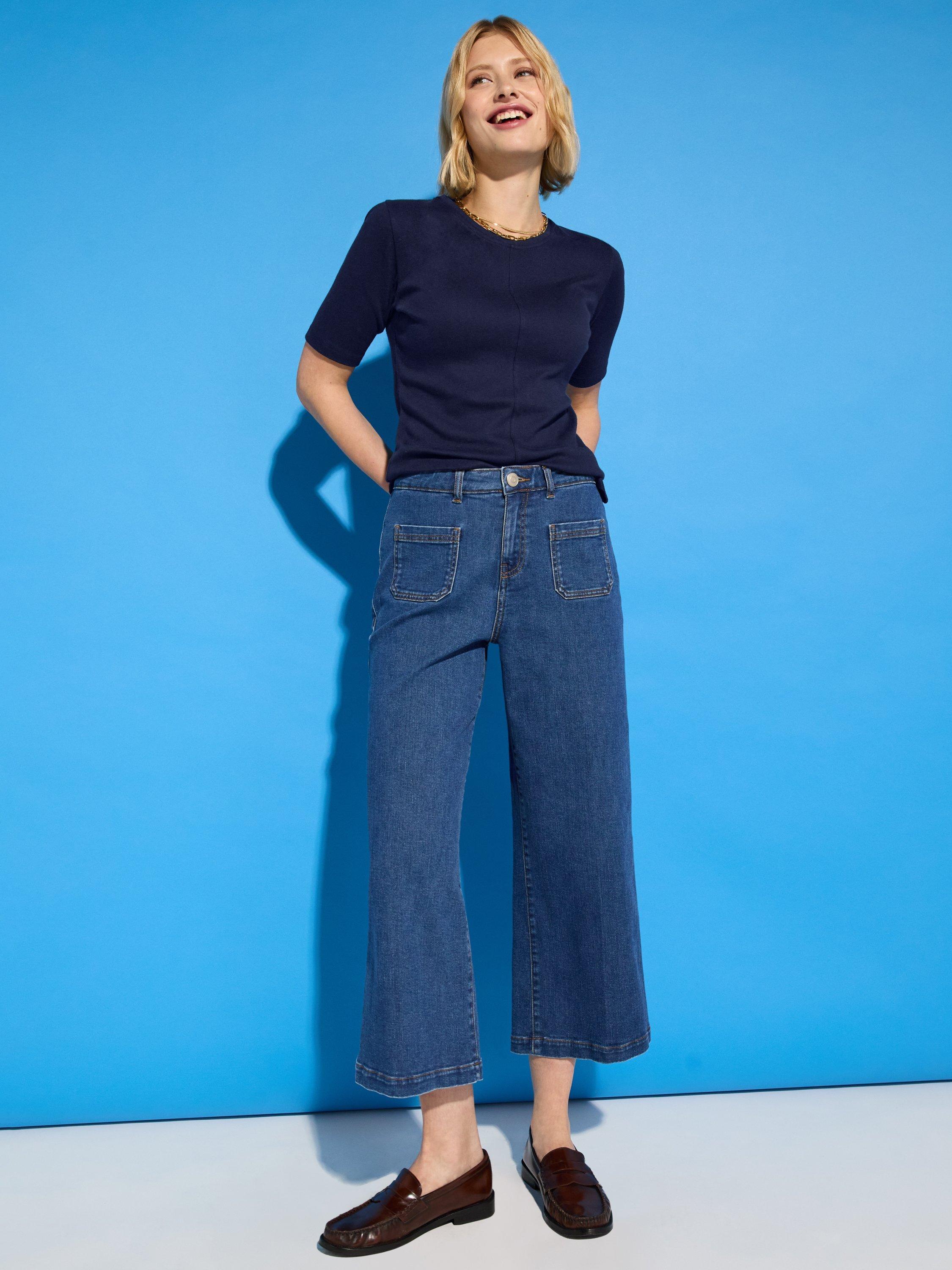 Product image 5 of 5, which shows Baukjen Jena Organic Cotton Rich Wide Crop Jeans, Washed Indigo, 6