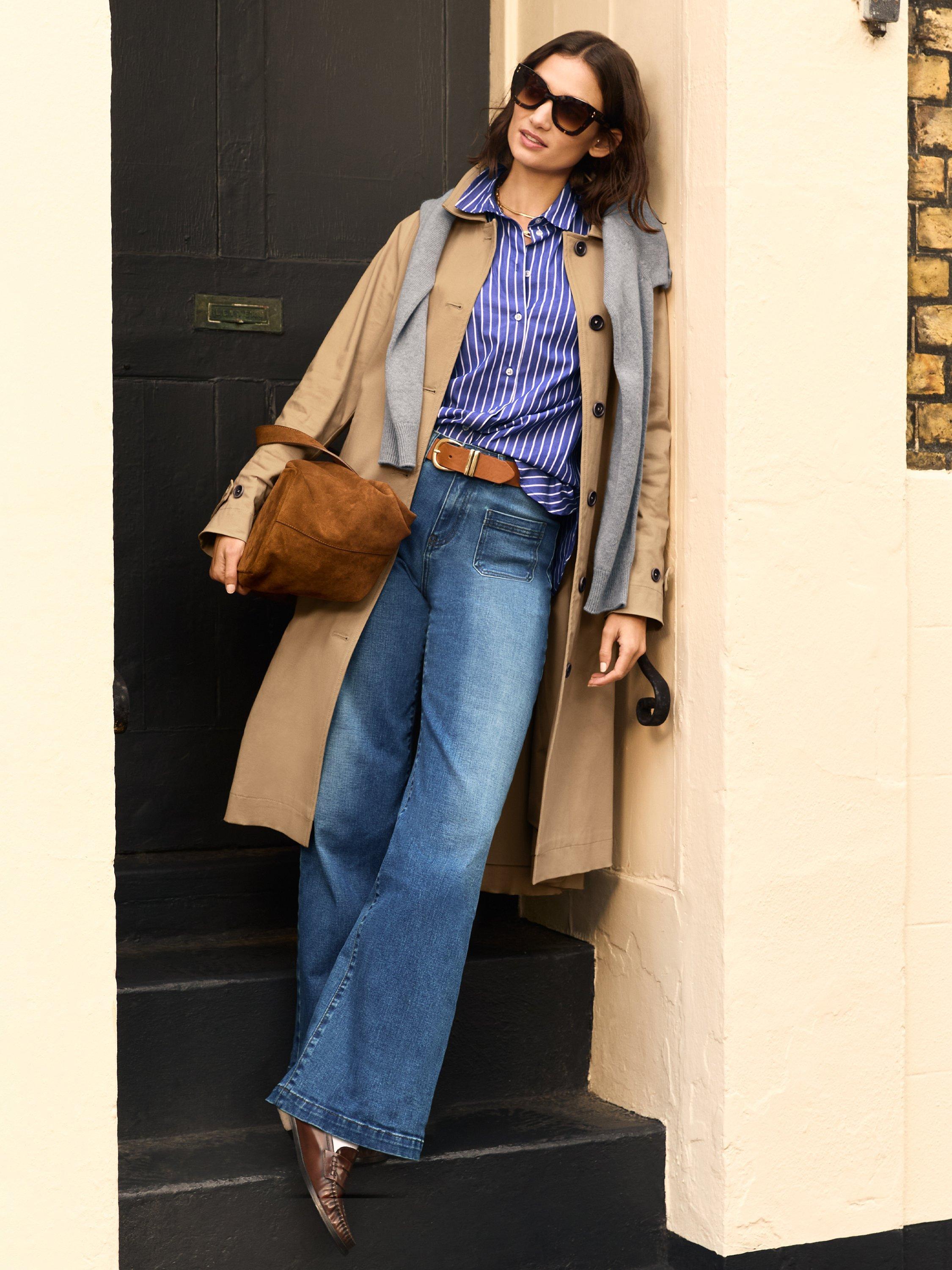 Product image 4 of 5, which shows Baukjen Robyn Organic Cotton Rich Wide Leg Jeans, Light Washed Indigo, 10