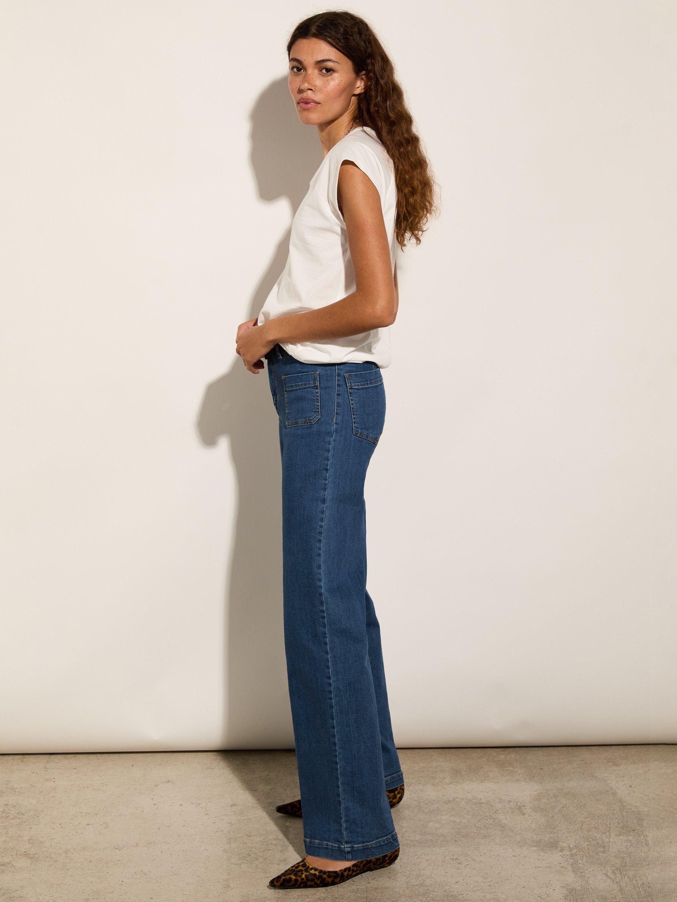 Product image 2 of 6, which shows Baukjen Robyn Organic Cotton Rich Wide Leg Jeans, Washed Indigo, 10