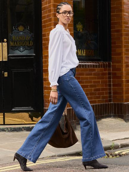 Baukjen Robyn Organic Cotton Rich Wide Leg Jeans, Washed Indigo - view 2, Washed Indigo