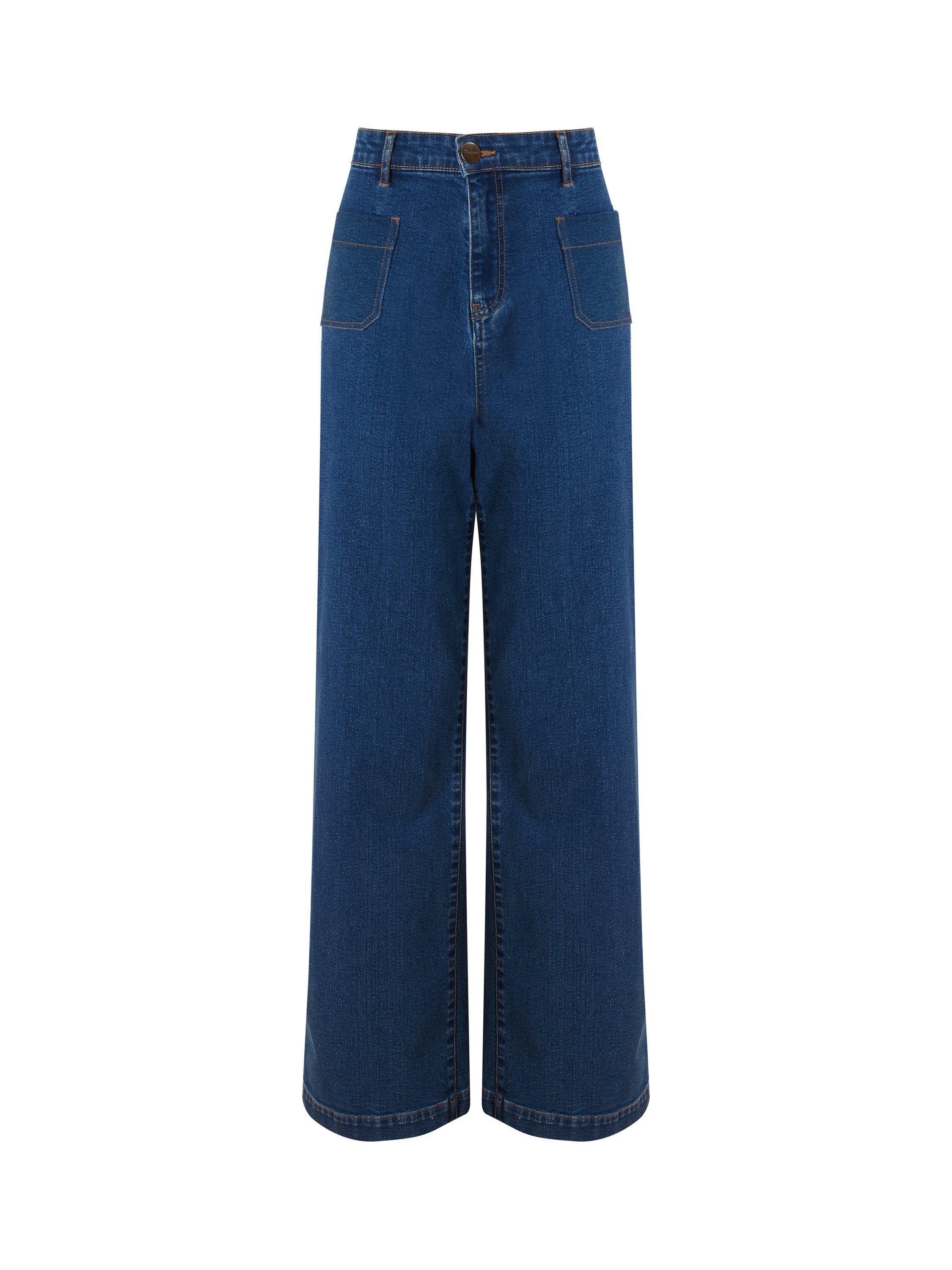 Product image 4 of 6, which shows Baukjen Robyn Organic Cotton Rich Wide Leg Jeans, Washed Indigo, 10
