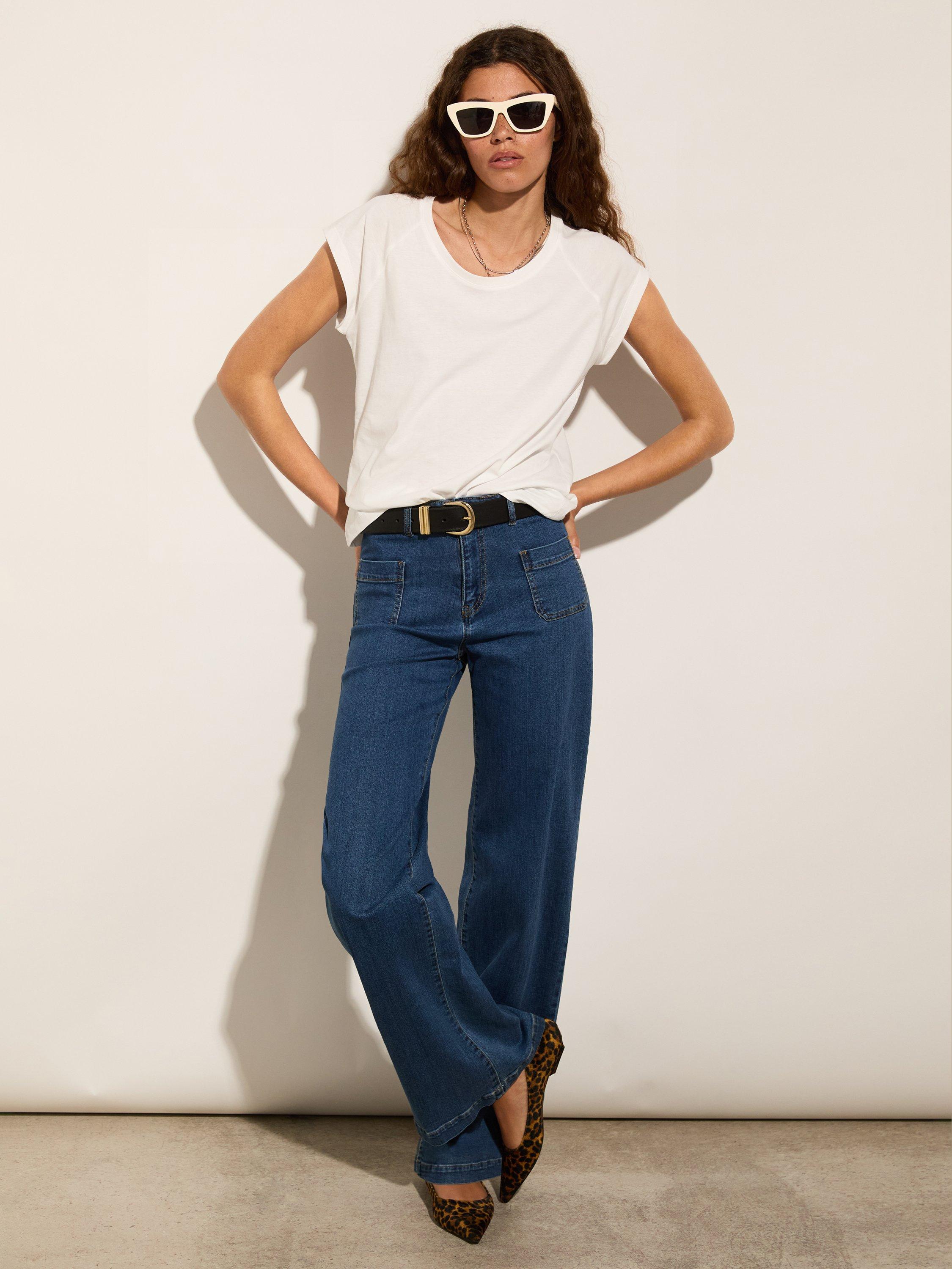 Product image 6 of 6, which shows Baukjen Robyn Organic Cotton Rich Wide Leg Jeans, Washed Indigo, 10