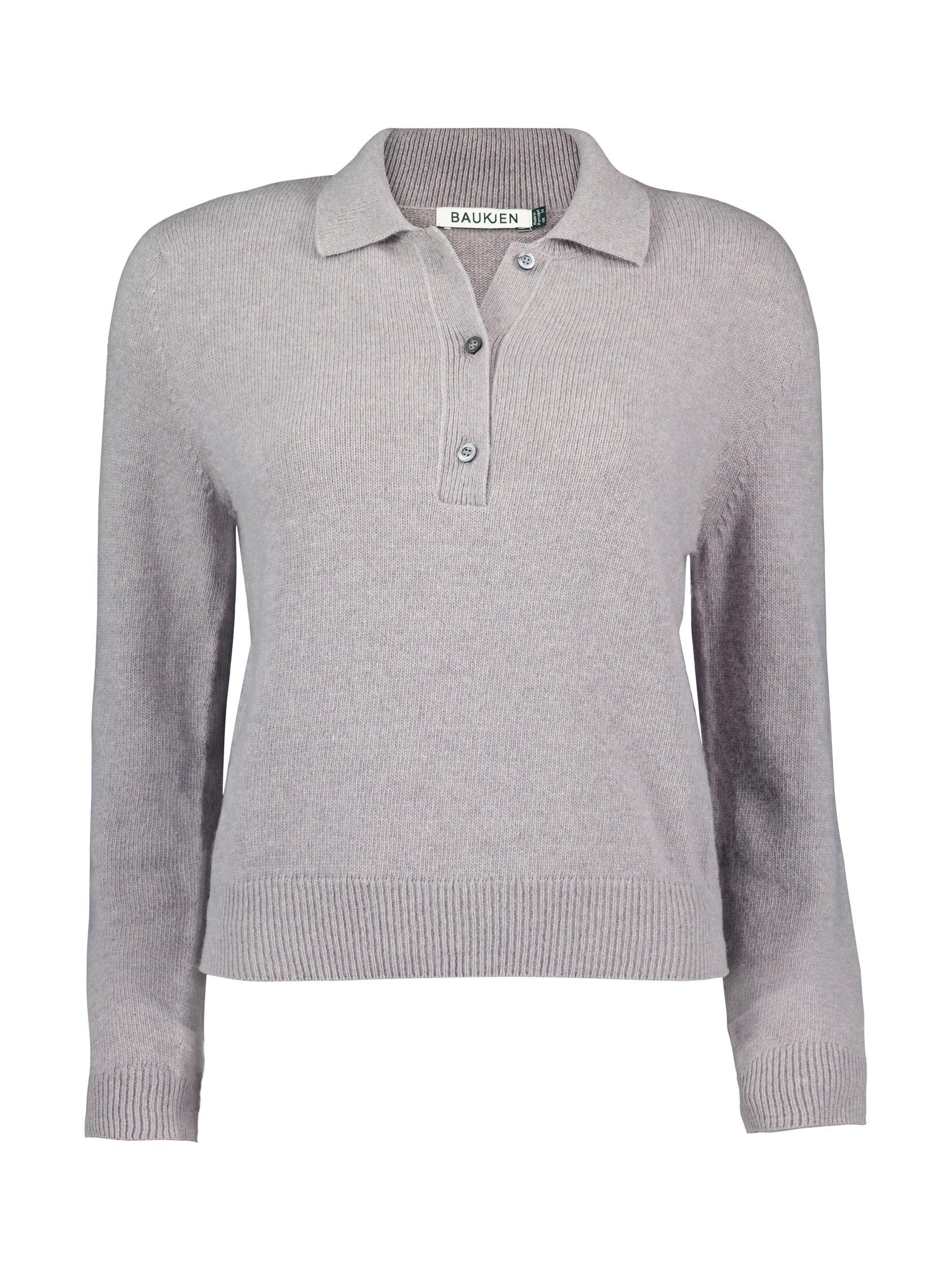 Product image 4 of 4, which shows Baukjen Clementine Wool Rich Polo Knit, Grey Marl, 12
