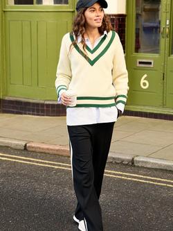 Baukjen Kertinker Pure Wool Cricket Jumper, Cream/Forest Green - view 2, Cream/Forest Green