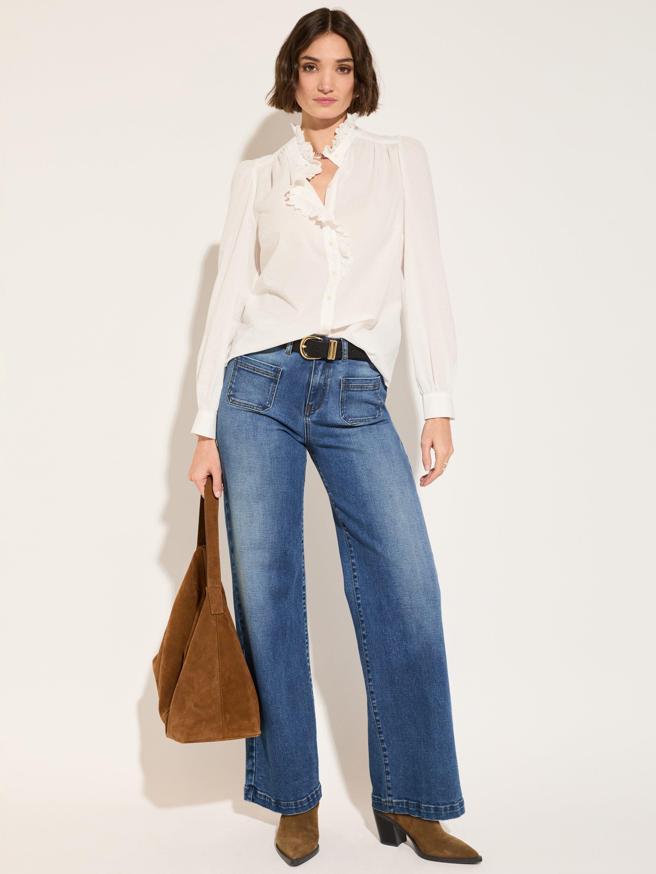 Product image 3 of 5, which shows Baukjen Milla Frill Pure Organic Cotton Blouse, Soft White, 10