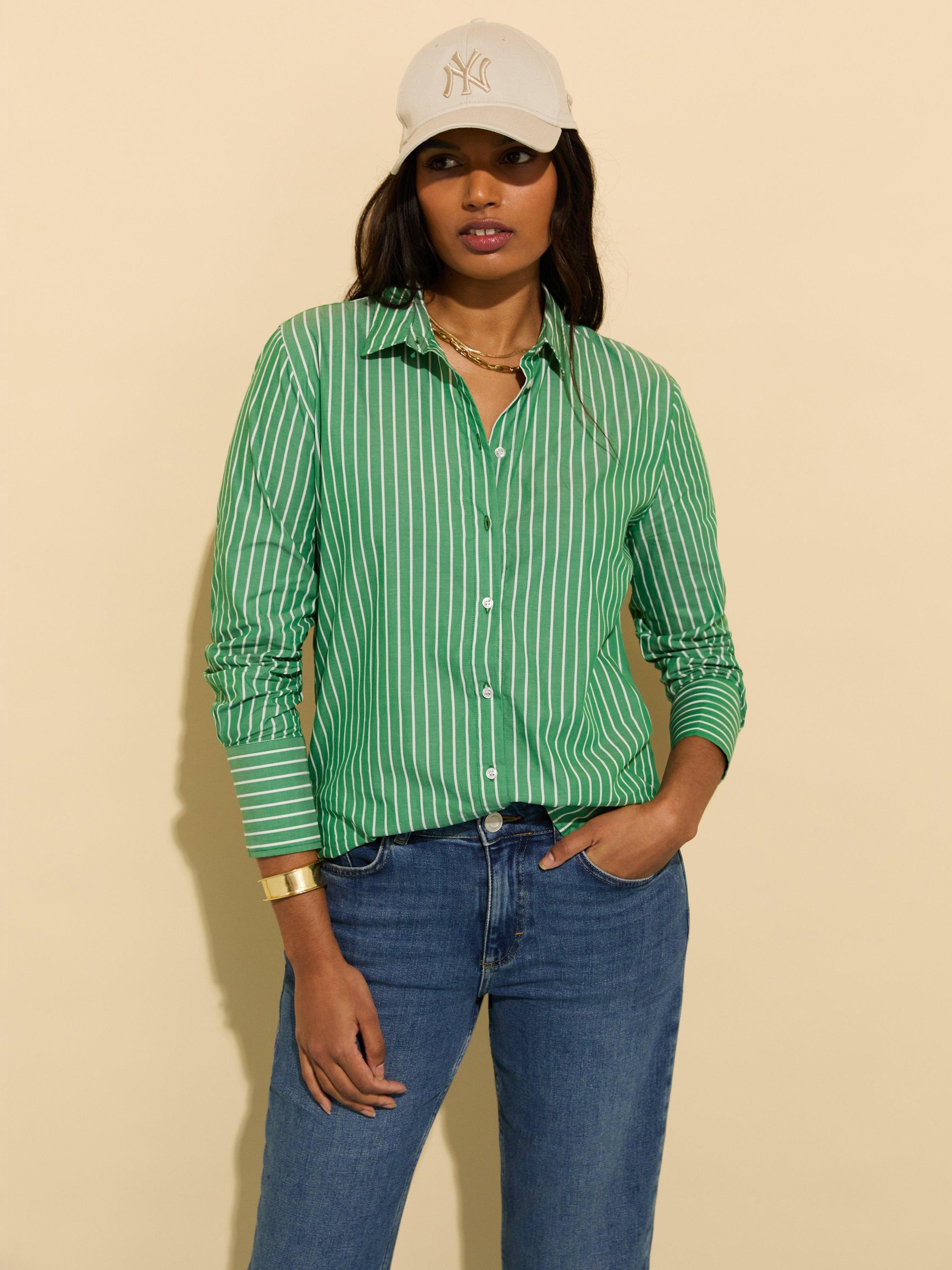 Product image 2 of 5, which shows Baukjen Rishma Stripe Pure Organic Cotton Shirt, Emerald/White, 10