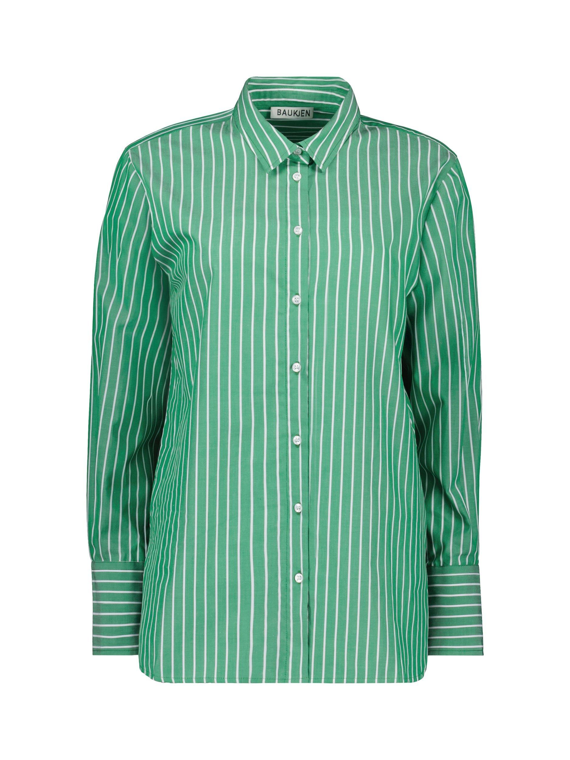 Product image 4 of 5, which shows Baukjen Rishma Stripe Pure Organic Cotton Shirt, Emerald/White, 10