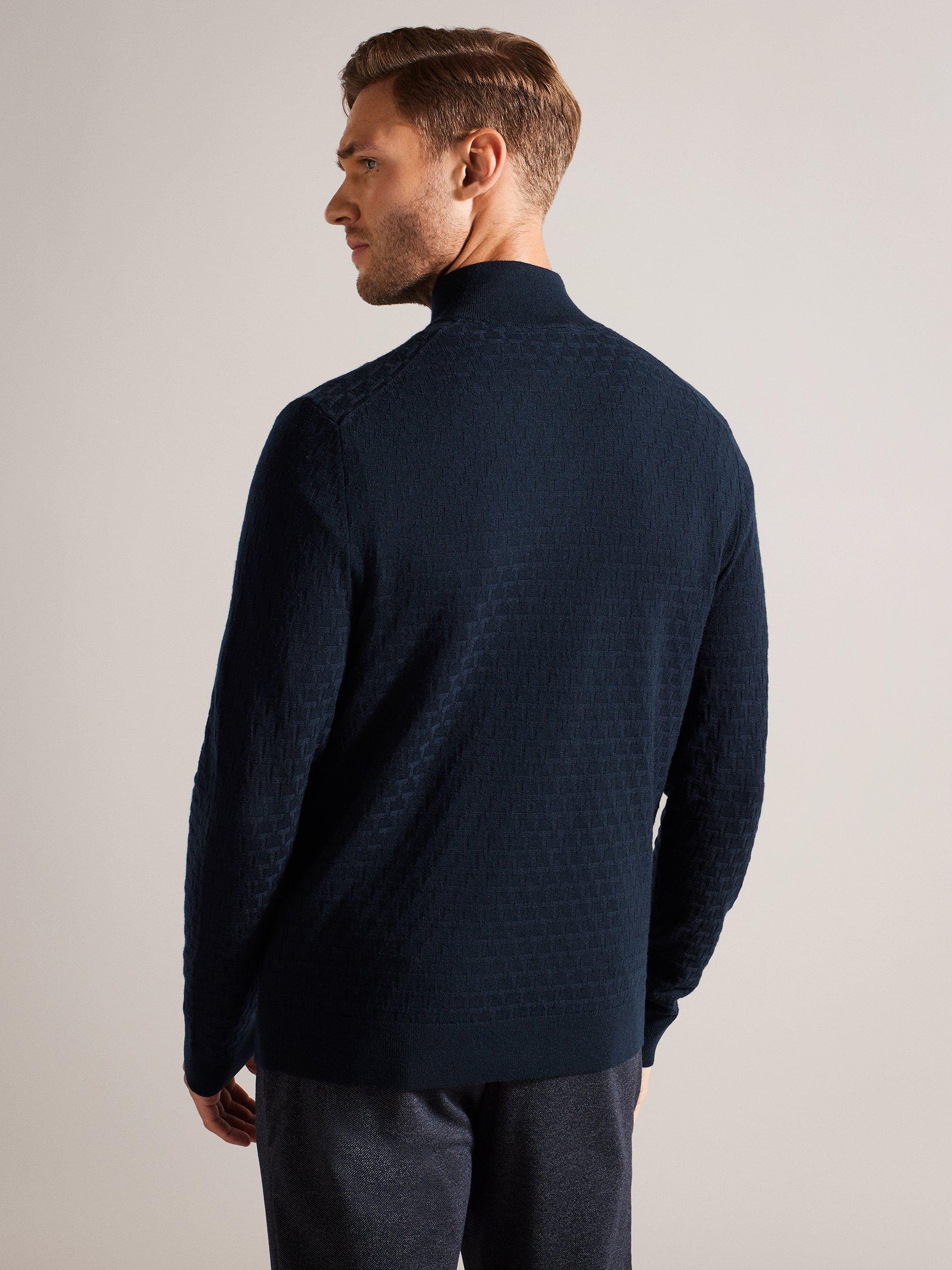 Product image 2 of 7, which shows Ted Baker Kurnle Stitch Half-Zip Jumper, Navy, XS