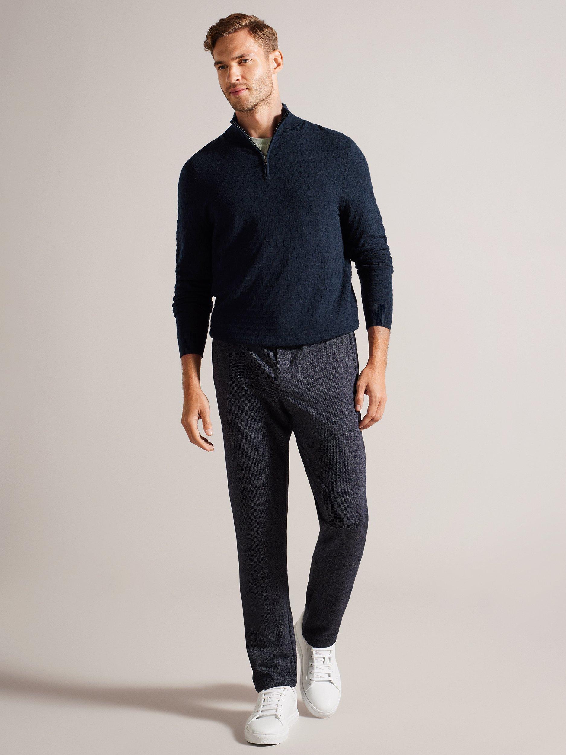 Product image 3 of 7, which shows Ted Baker Kurnle Stitch Half-Zip Jumper, Navy, XS