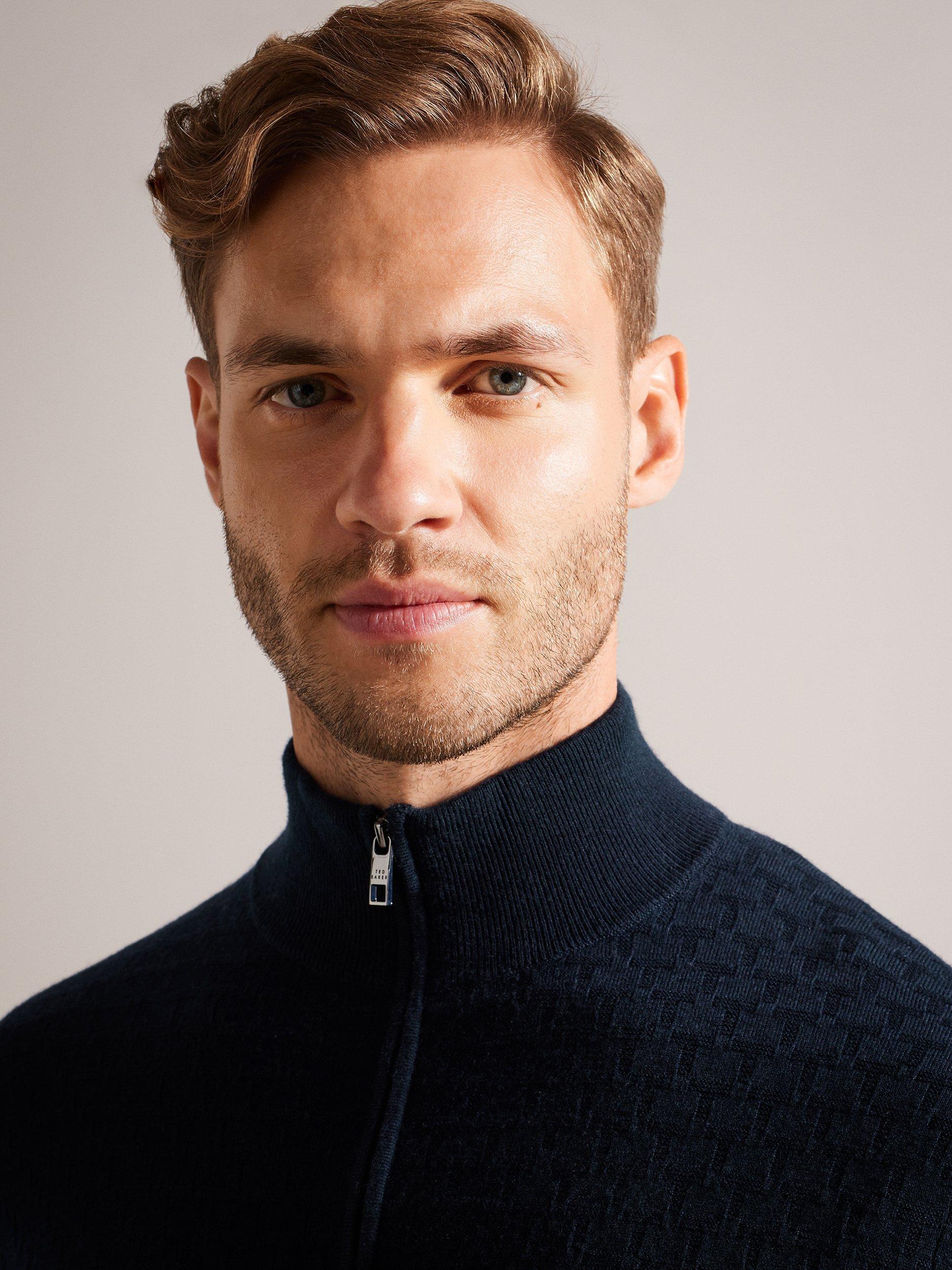 Product image 4 of 7, which shows Ted Baker Kurnle Stitch Half-Zip Jumper, Navy, XS