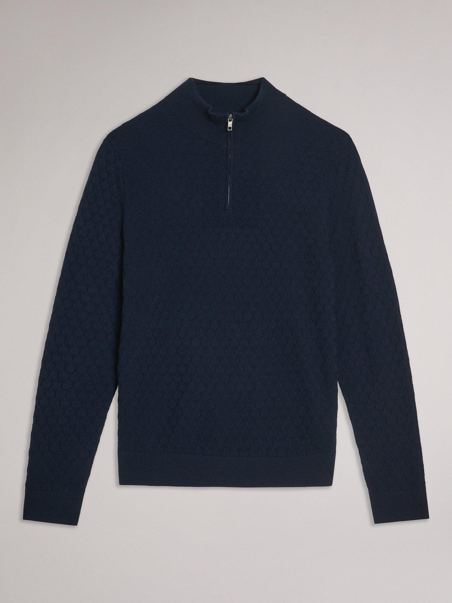 Product image 7 of 7, which shows Ted Baker Kurnle Stitch Half-Zip Jumper, Navy, XS