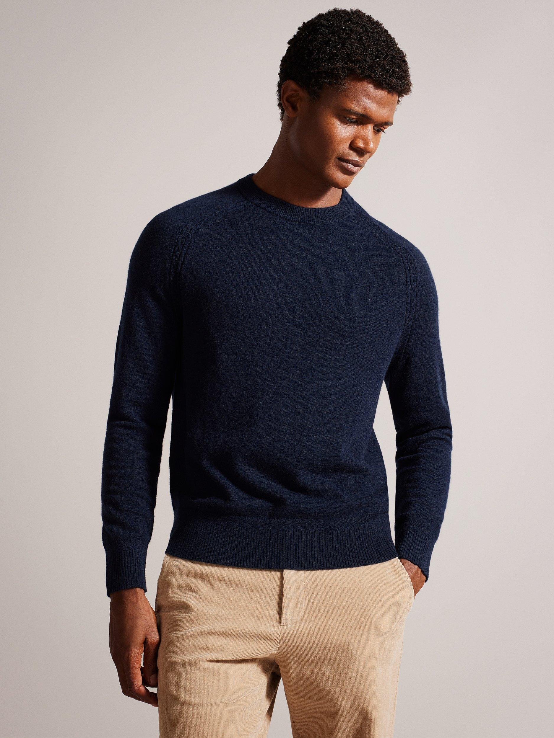 Product image 1 of 6, which shows Ted Baker Glant Cashmere Regular Fit Long Sleeve T-Shirt, Navy, S