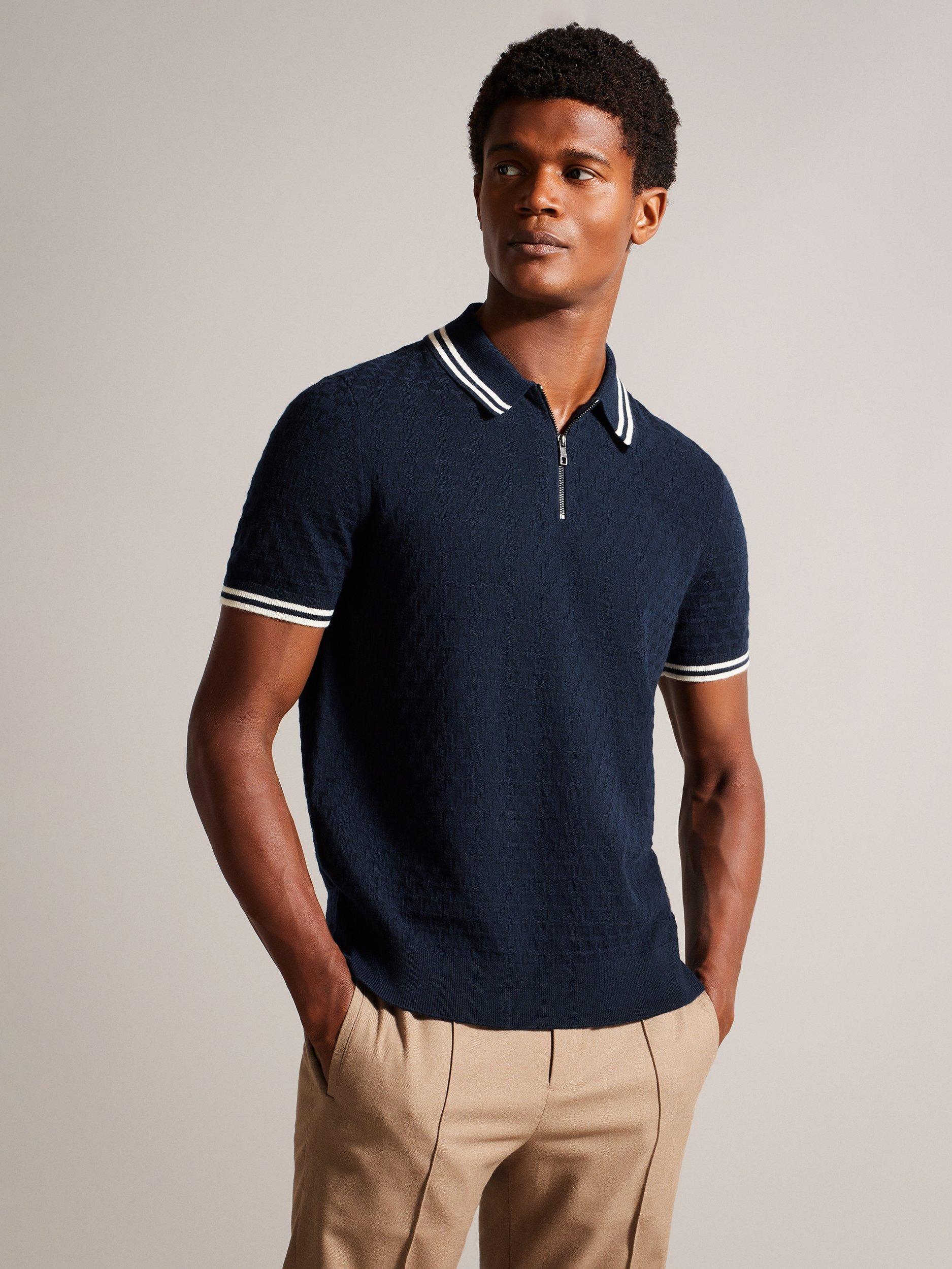 Product image 1 of 7, which shows Ted Baker Mahani Regular Fit Half-Zip Polo Shirt, Navy, S