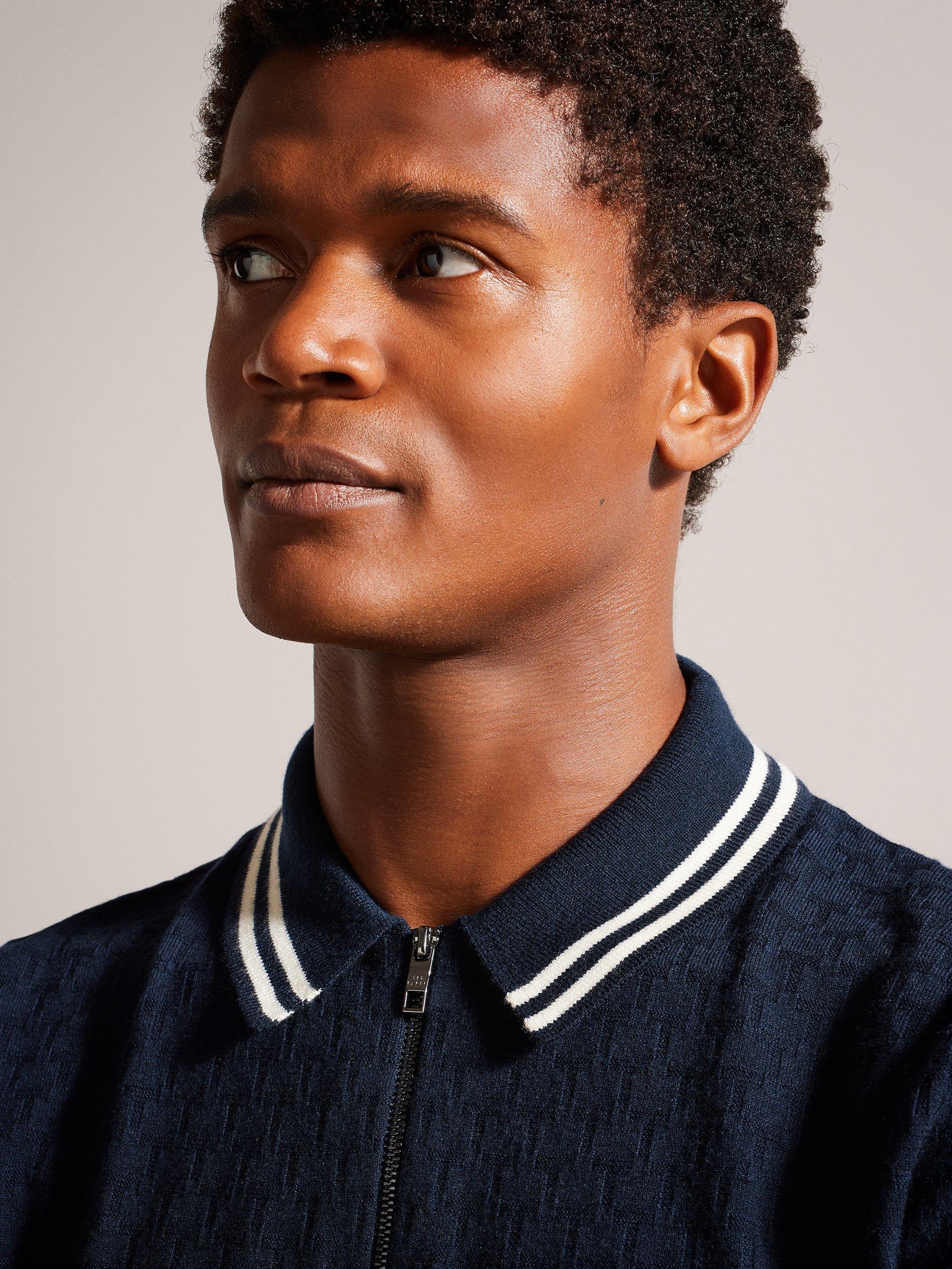 Product image 4 of 7, which shows Ted Baker Mahani Regular Fit Half-Zip Polo Shirt, Navy, S