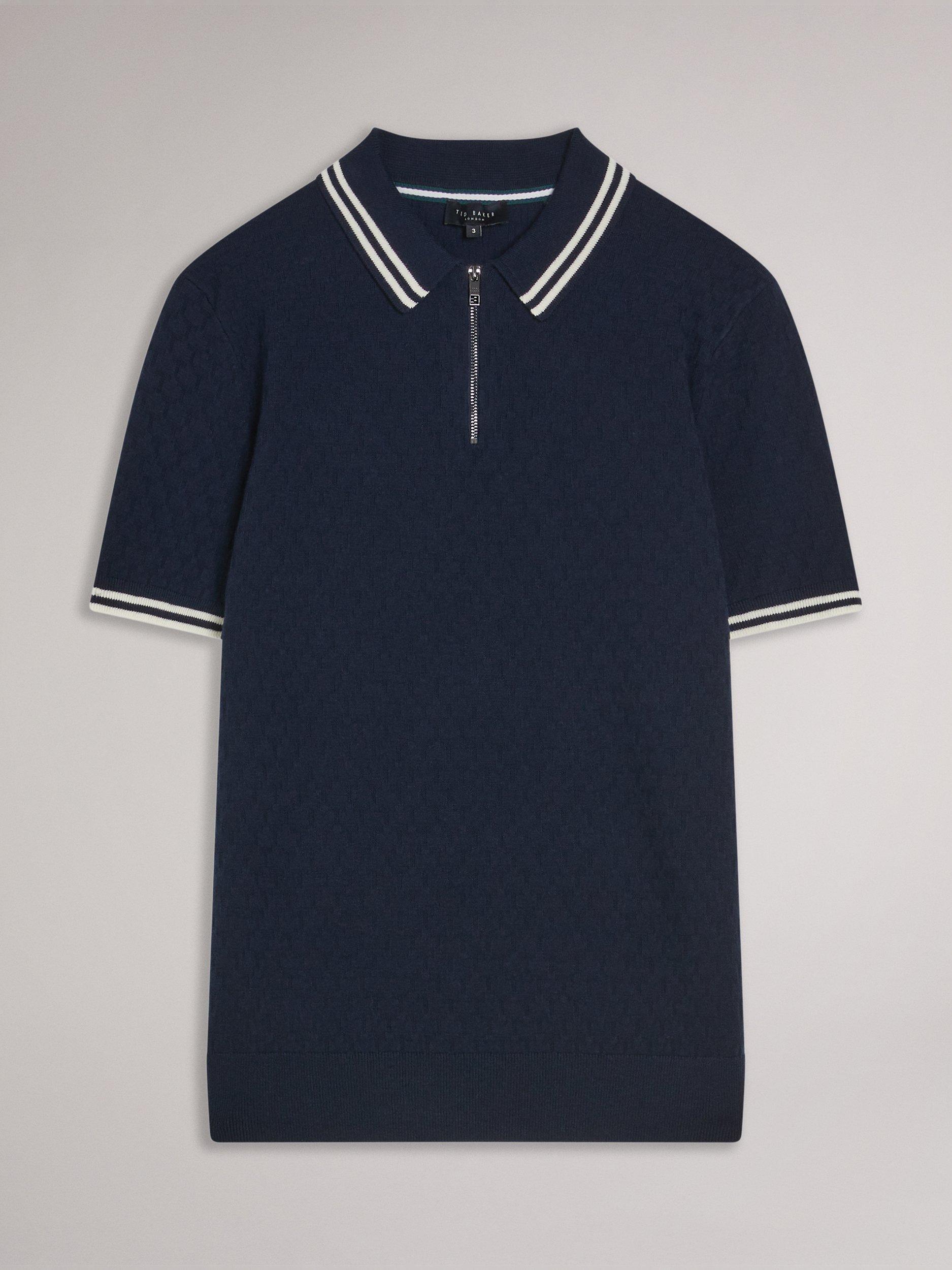 Product image 7 of 7, which shows Ted Baker Mahani Regular Fit Half-Zip Polo Shirt, Navy, S