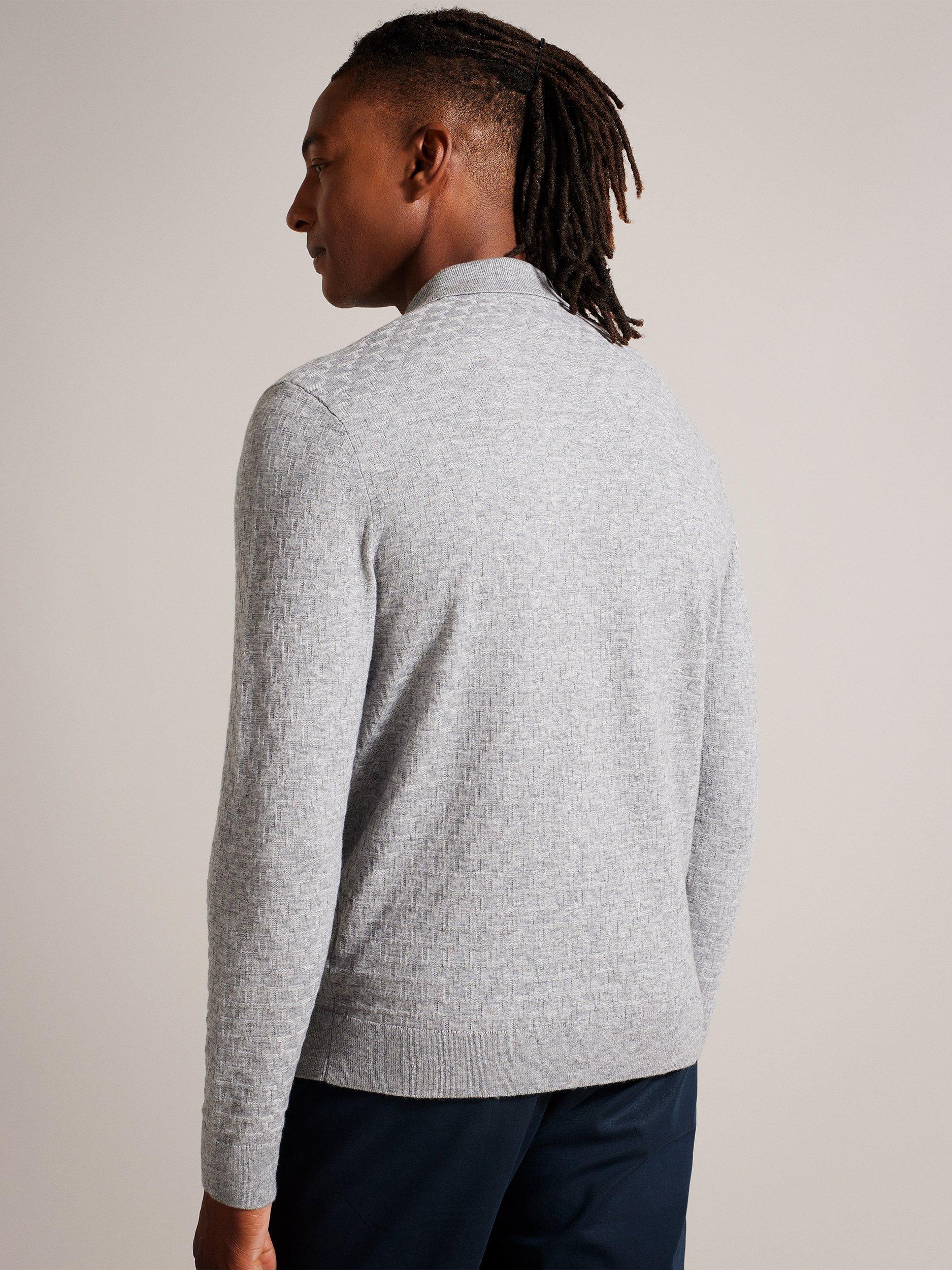 Product image 2 of 6, which shows Ted Baker Morar Stitch Knitted Polo Shirt, Grey Marl, S