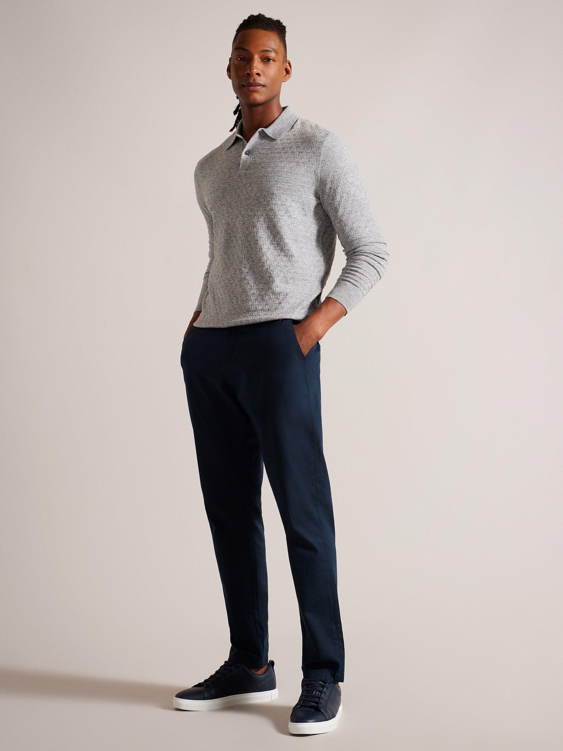 Product image 3 of 6, which shows Ted Baker Morar Stitch Knitted Polo Shirt, Grey Marl, S