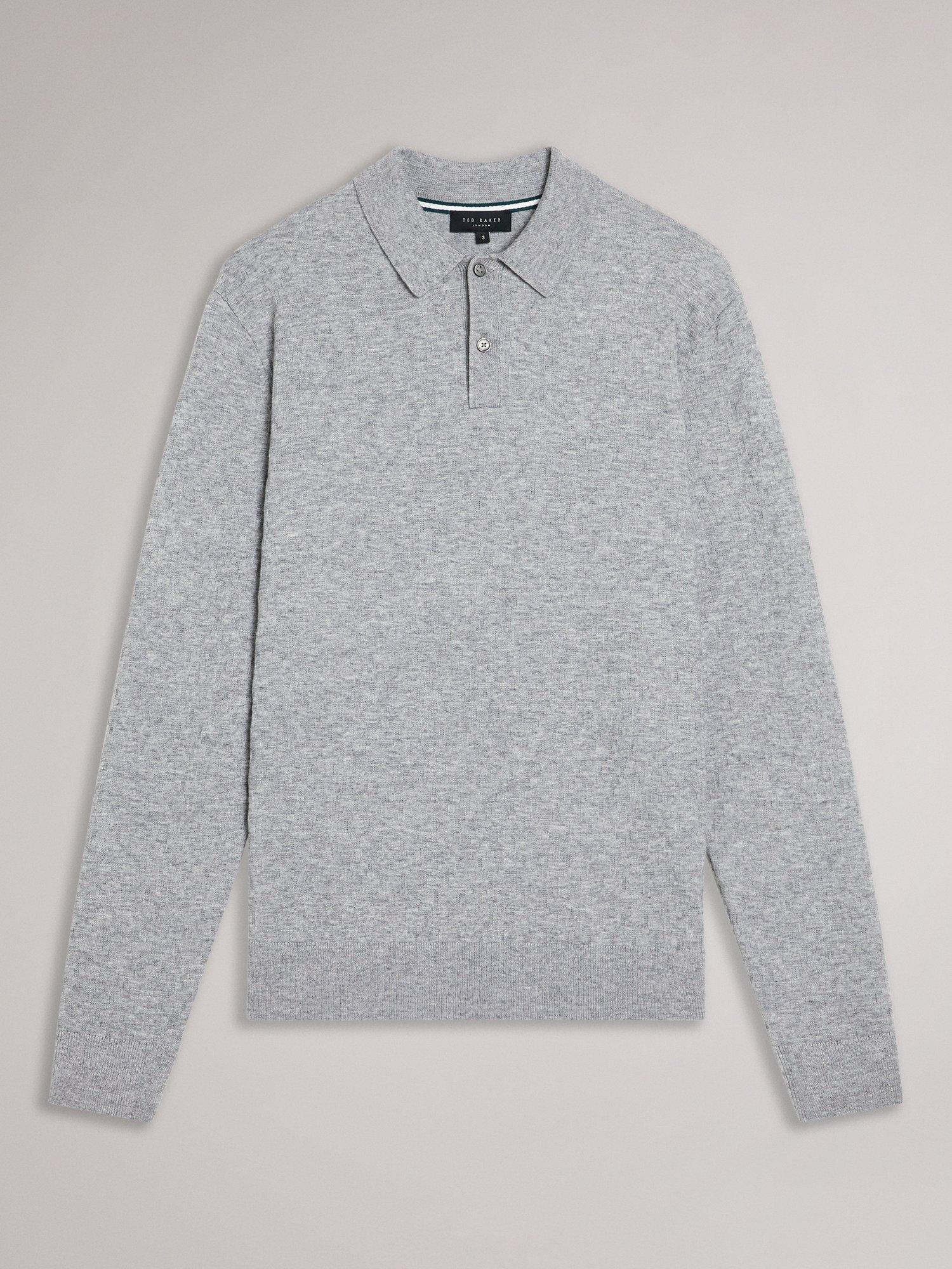 Product image 6 of 6, which shows Ted Baker Morar Stitch Knitted Polo Shirt, Grey Marl, S