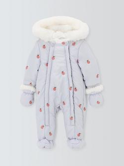 John Lewis Baby Apple Embroidered Snowsuit, Purple, Purple