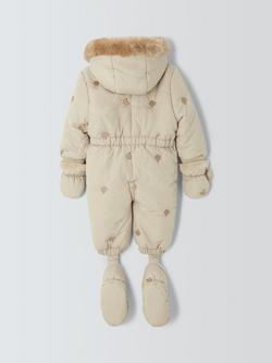 John Lewis Baby Teddy Bear Embroidered Snowsuit, Natural - view 2, Natural