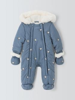 John Lewis Baby Sheep Embroidered Snowsuit, Blue, Blue