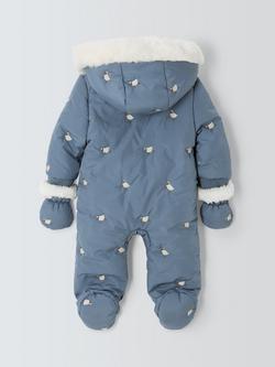 John Lewis Baby Sheep Embroidered Snowsuit, Blue - view 2, Blue