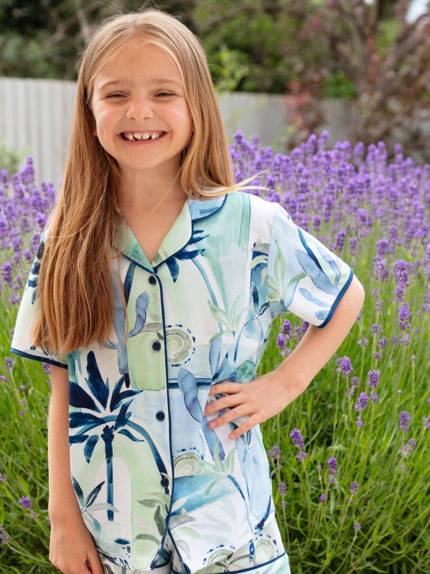 Product image 3 of 4, which shows Minijammies KIds' Watercolour Landscape Printed Shortie Pyjamas, Cream, 2-3 years