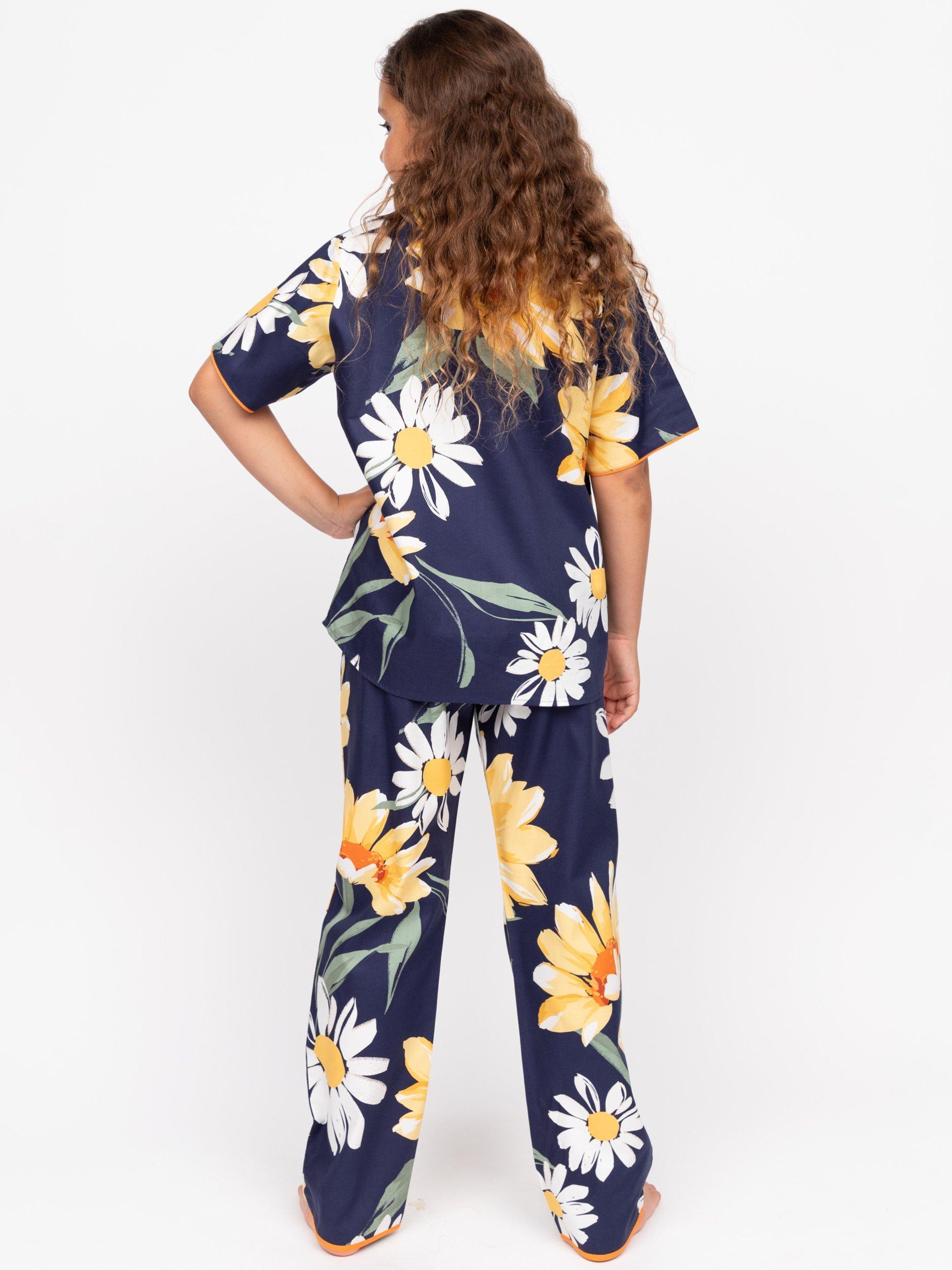 Product image 2 of 4, which shows Minijammies Kids' Floral Print Pyjama Set, Navy/Multi, 2-3 years