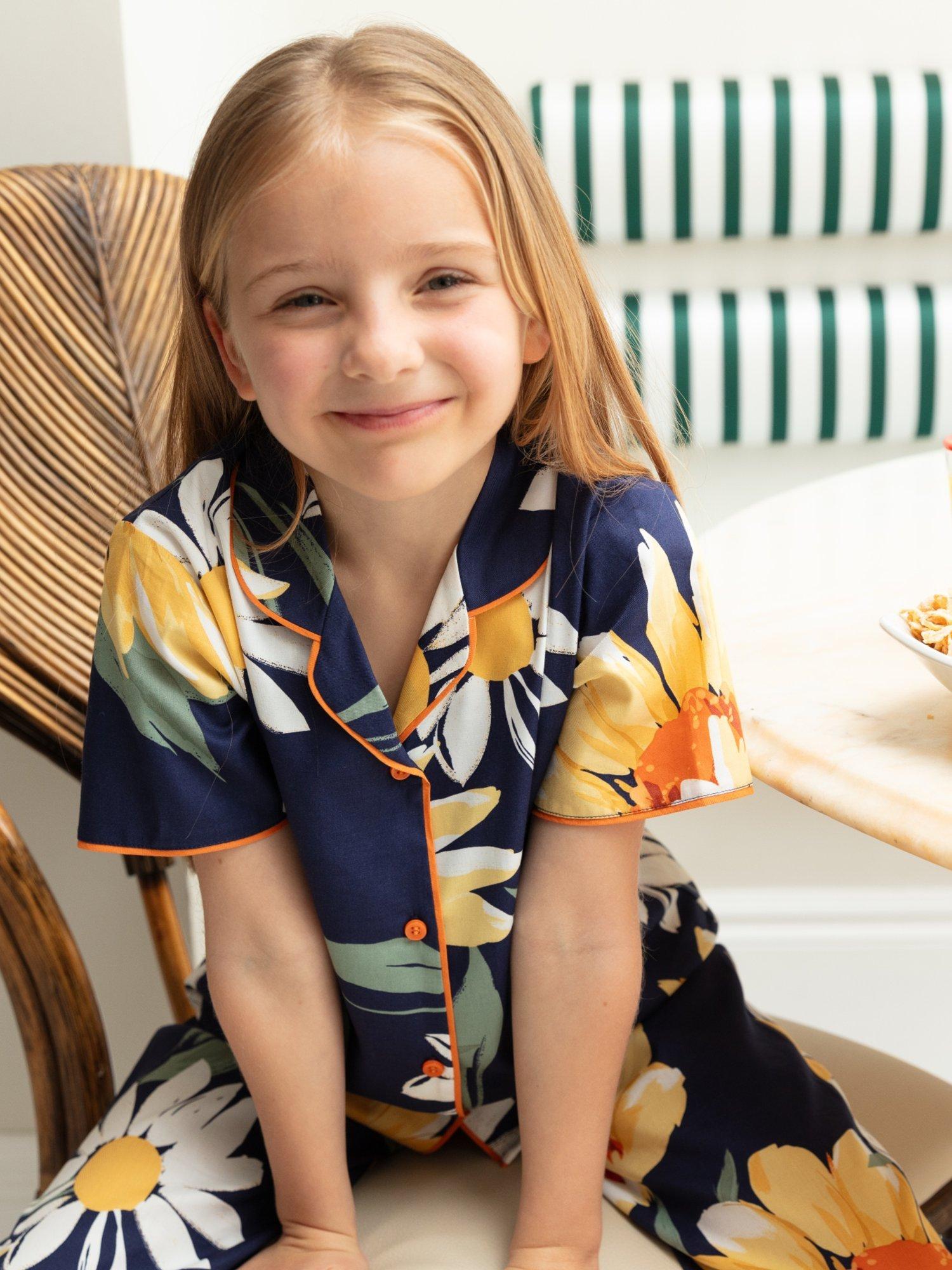 Product image 3 of 4, which shows Minijammies Kids' Floral Print Pyjama Set, Navy/Multi, 2-3 years