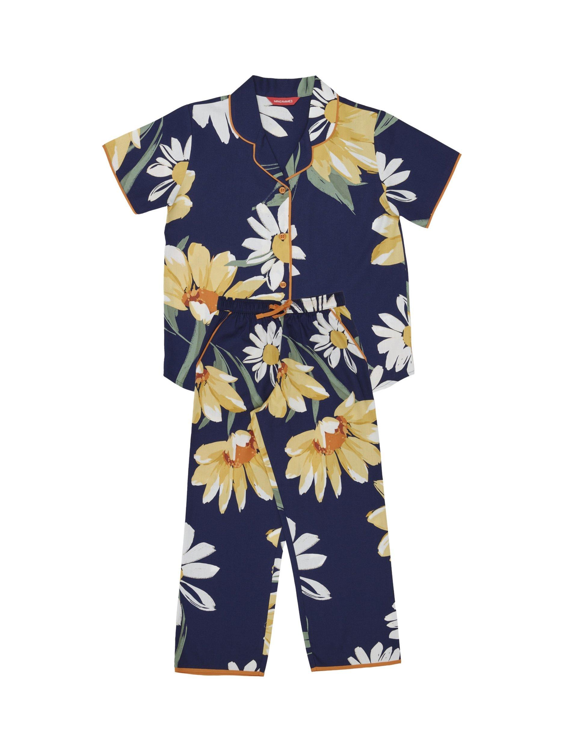 Product image 4 of 4, which shows Minijammies Kids' Floral Print Pyjama Set, Navy/Multi, 2-3 years