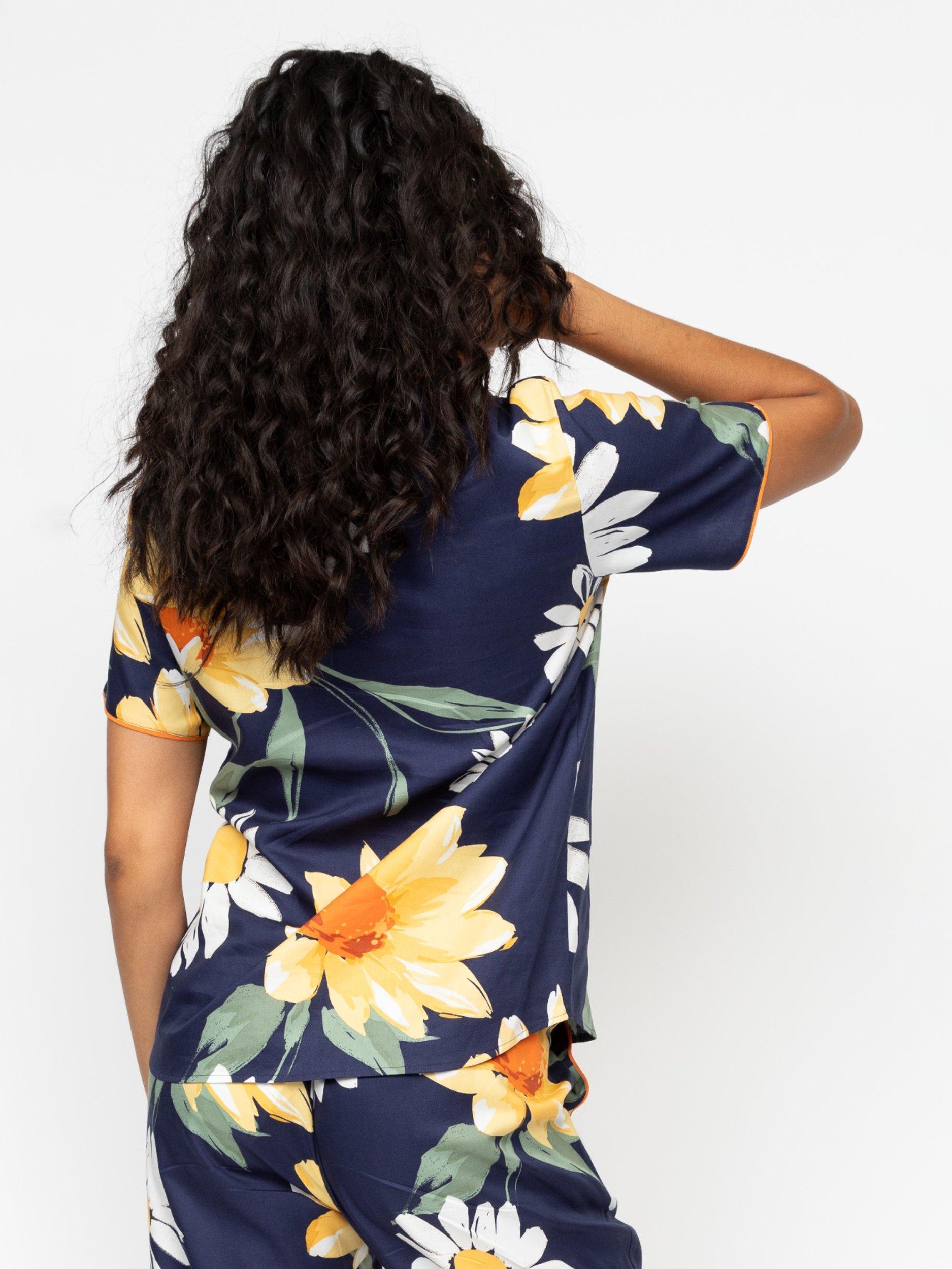 Product image 2 of 4, which shows Cyberjammies Georgina Floral Pyjama Top, Navy, 6