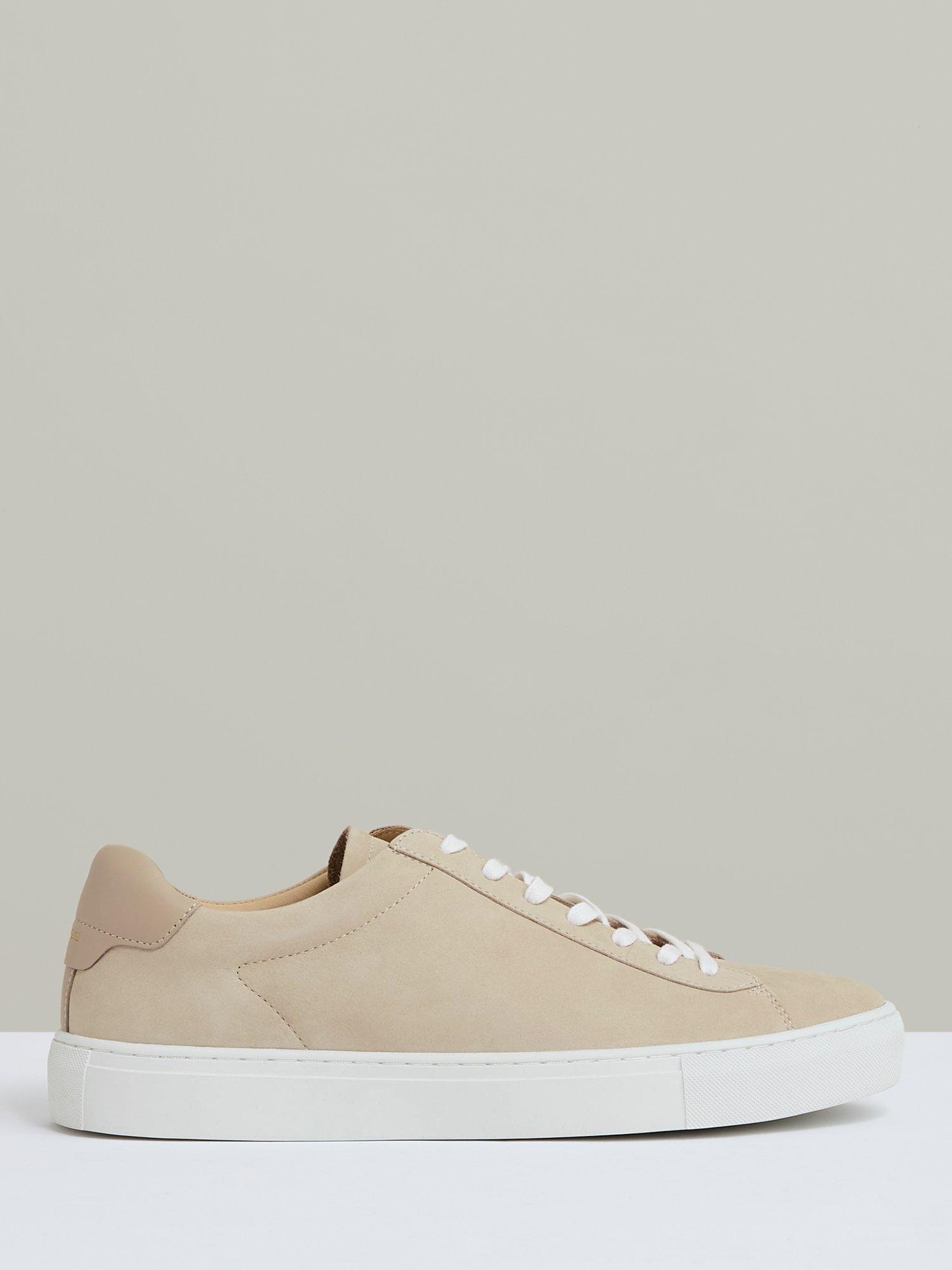 Product image 1 of 5, which shows Reiss Finley Nubuck Low Top Trainers, Ecru, 7
