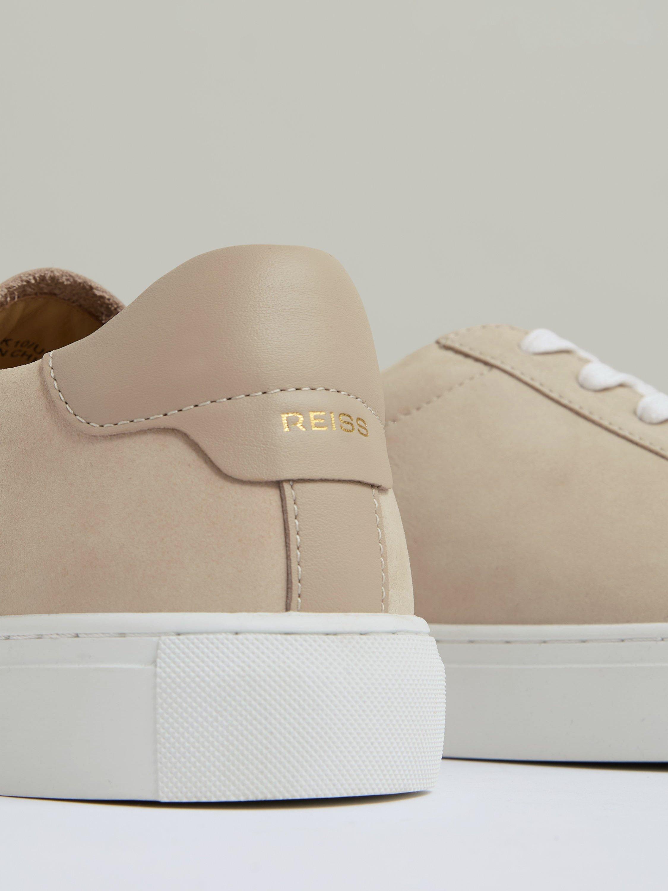 Product image 2 of 5, which shows Reiss Finley Nubuck Low Top Trainers, Ecru, 7