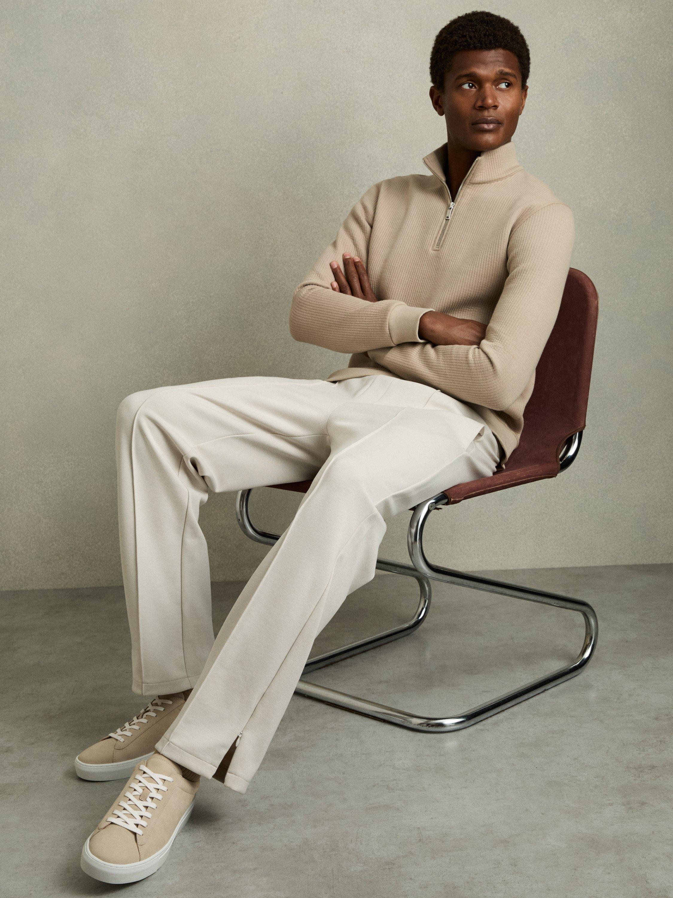 Product image 3 of 5, which shows Reiss Finley Nubuck Low Top Trainers, Ecru, 7