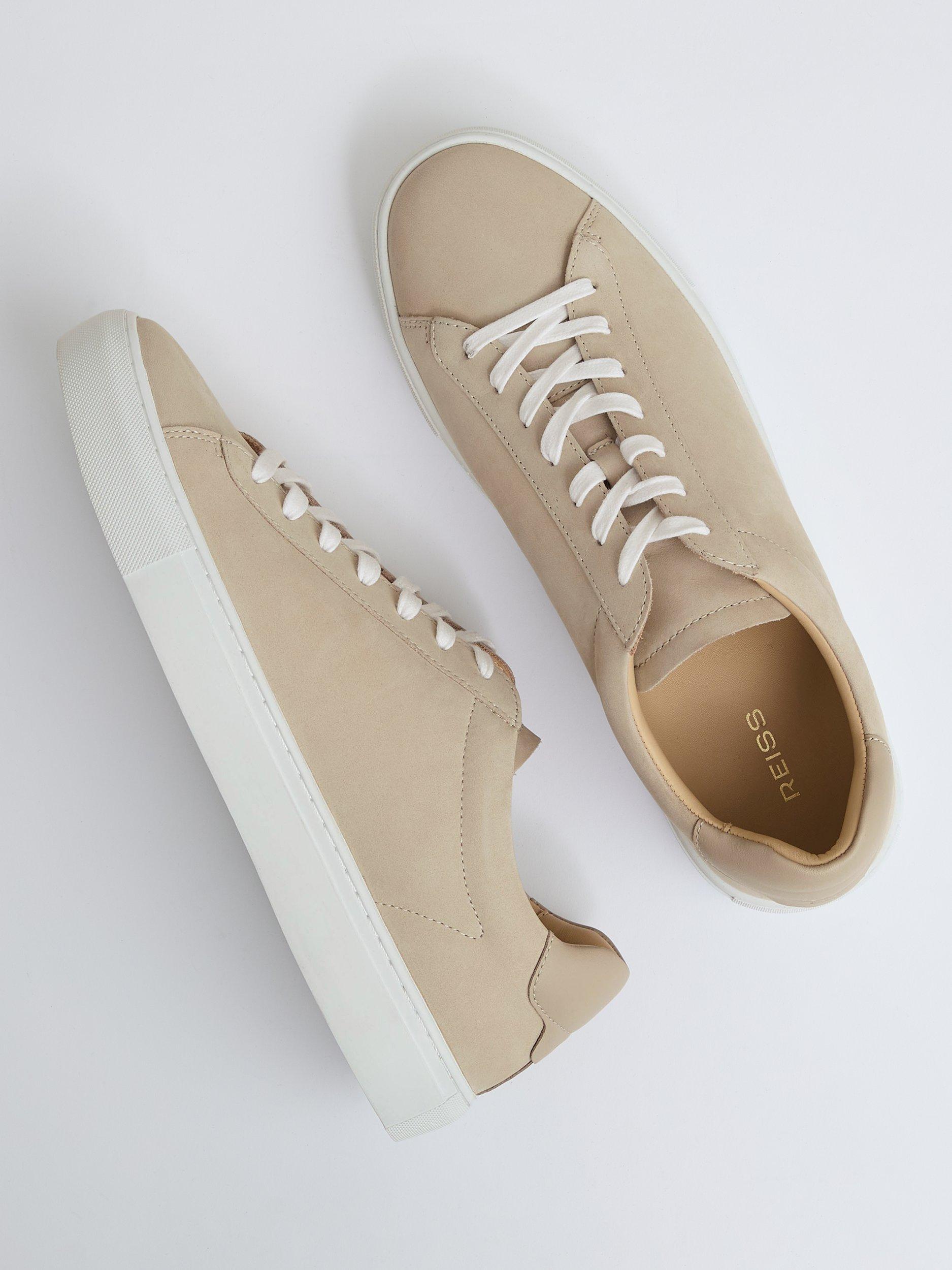 Product image 4 of 5, which shows Reiss Finley Nubuck Low Top Trainers, Ecru, 7