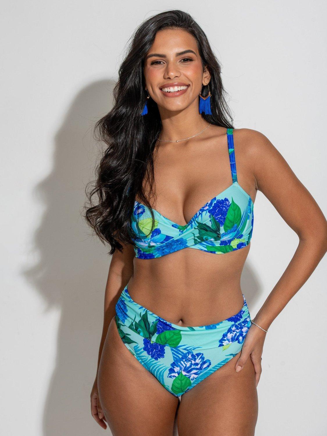 Product image 5 of 11, which shows Pour Moi Free Spirit Bikini Top, Aqua/Multi, 32B