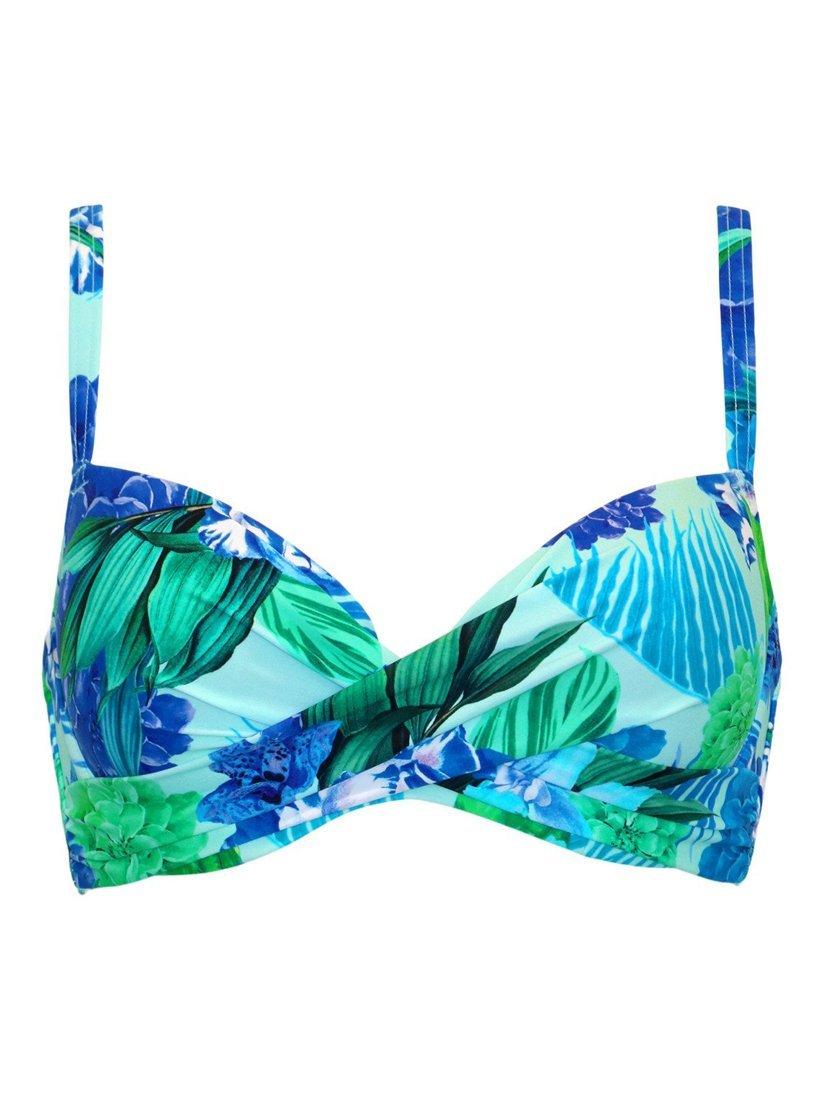 Product image 9 of 11, which shows Pour Moi Free Spirit Bikini Top, Aqua/Multi, 32B
