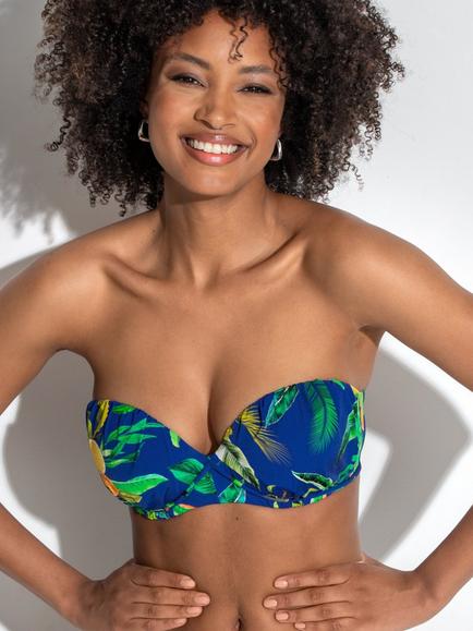 Pour Moi Santa Cruz Strapless Lightly Padded Underwired Bikini Top, Blue/Multi, Blue/Multi