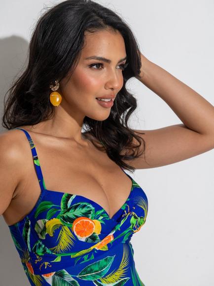 Pour Moi Free Spirit Underwired Lightly Padded Swimsuit, Blue/Multi - view 2, Blue/Multi