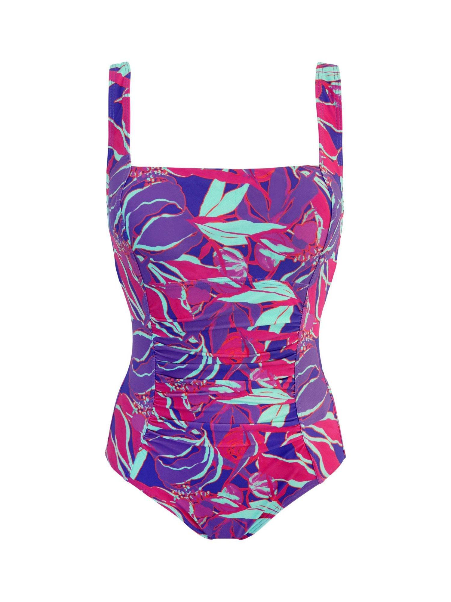 Product image 7 of 8, which shows Pour Moi Santa Barbara Ruched Tummy Control Swimsuit, Aquaburst, 10