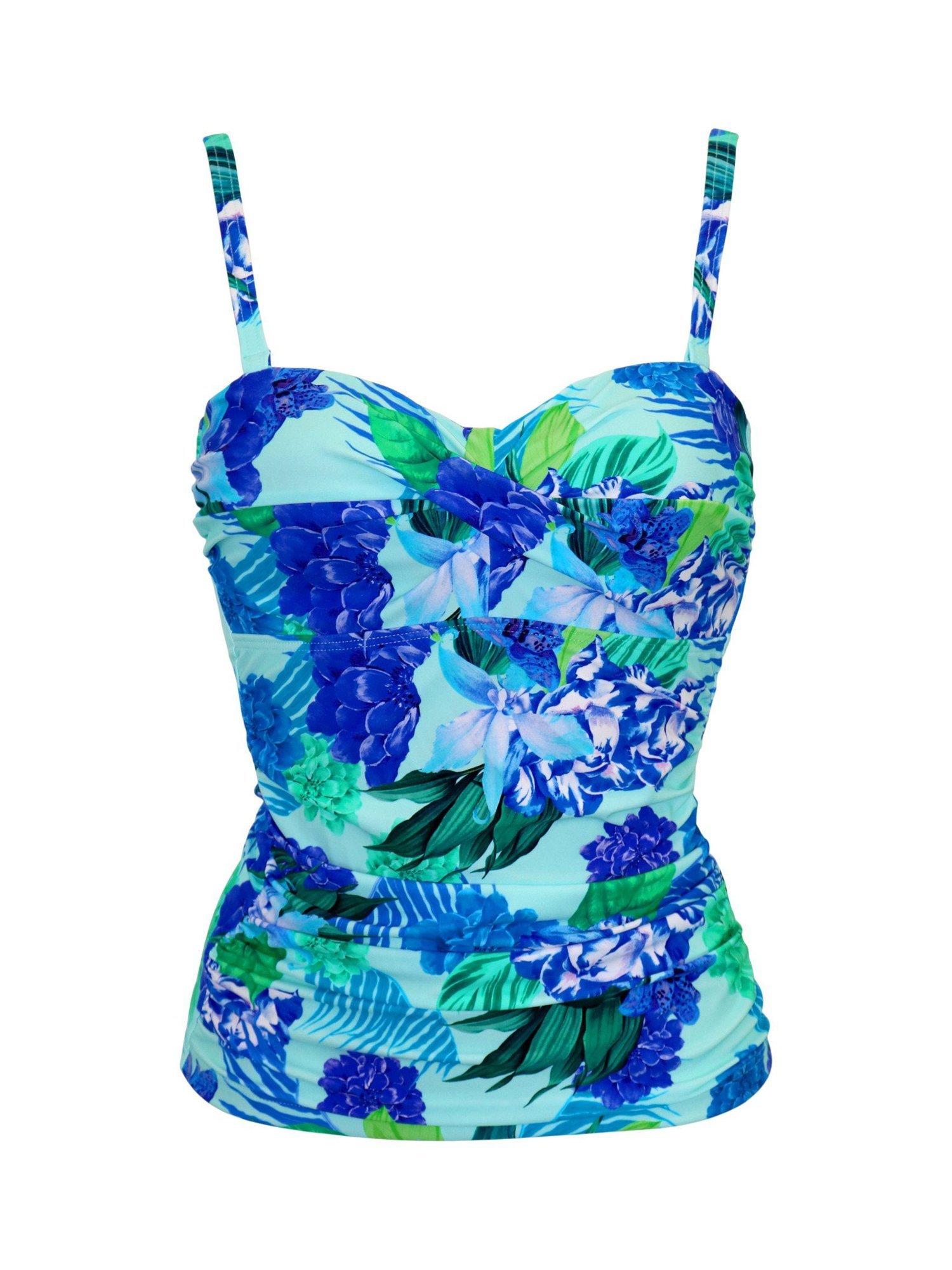 Product image 8 of 10, which shows Pour Moi Free Spirit Non-Wired Strapless Tankini Top, Aqua/Multi, 10