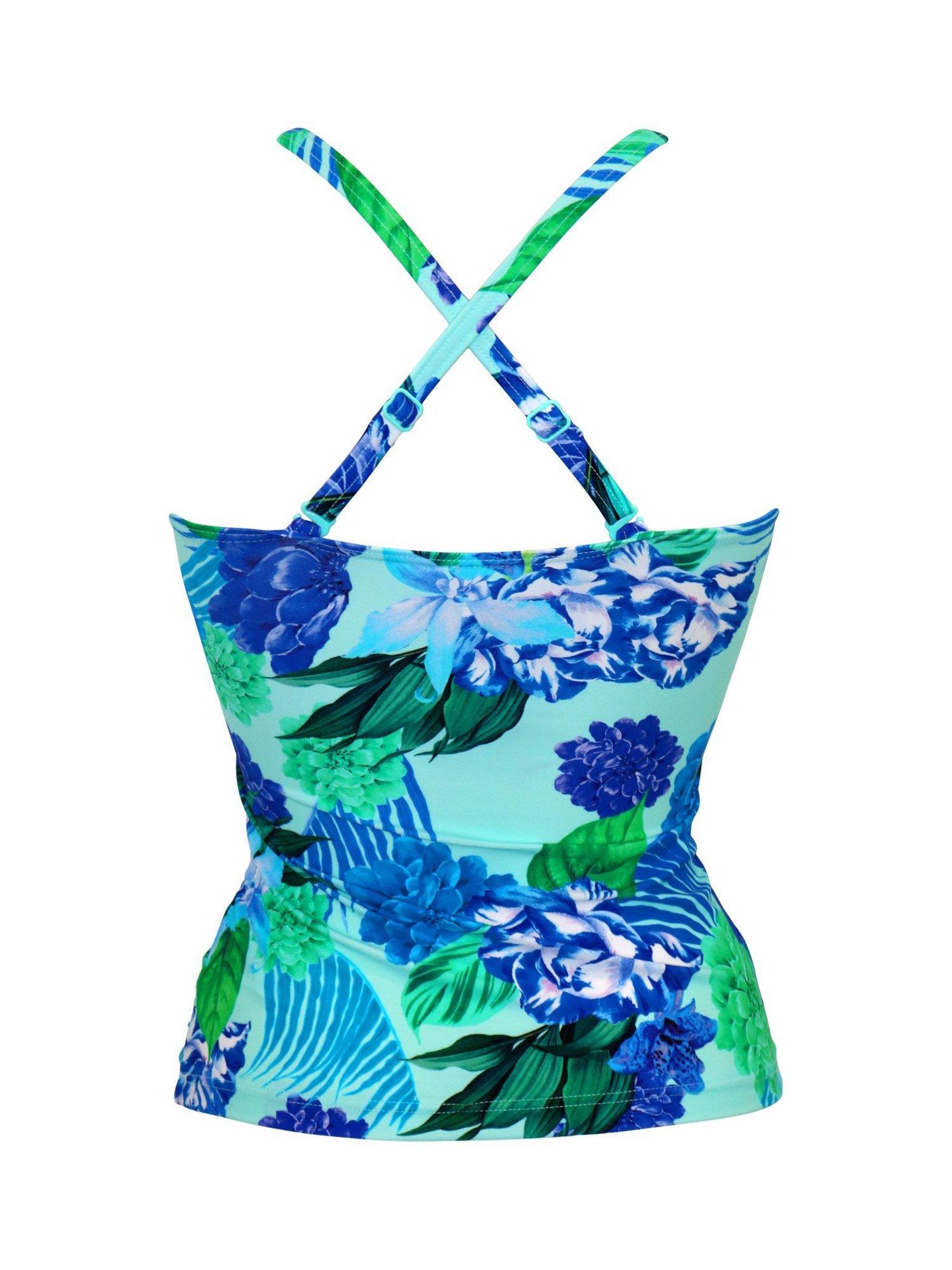 Product image 10 of 10, which shows Pour Moi Free Spirit Non-Wired Strapless Tankini Top, Aqua/Multi, 10