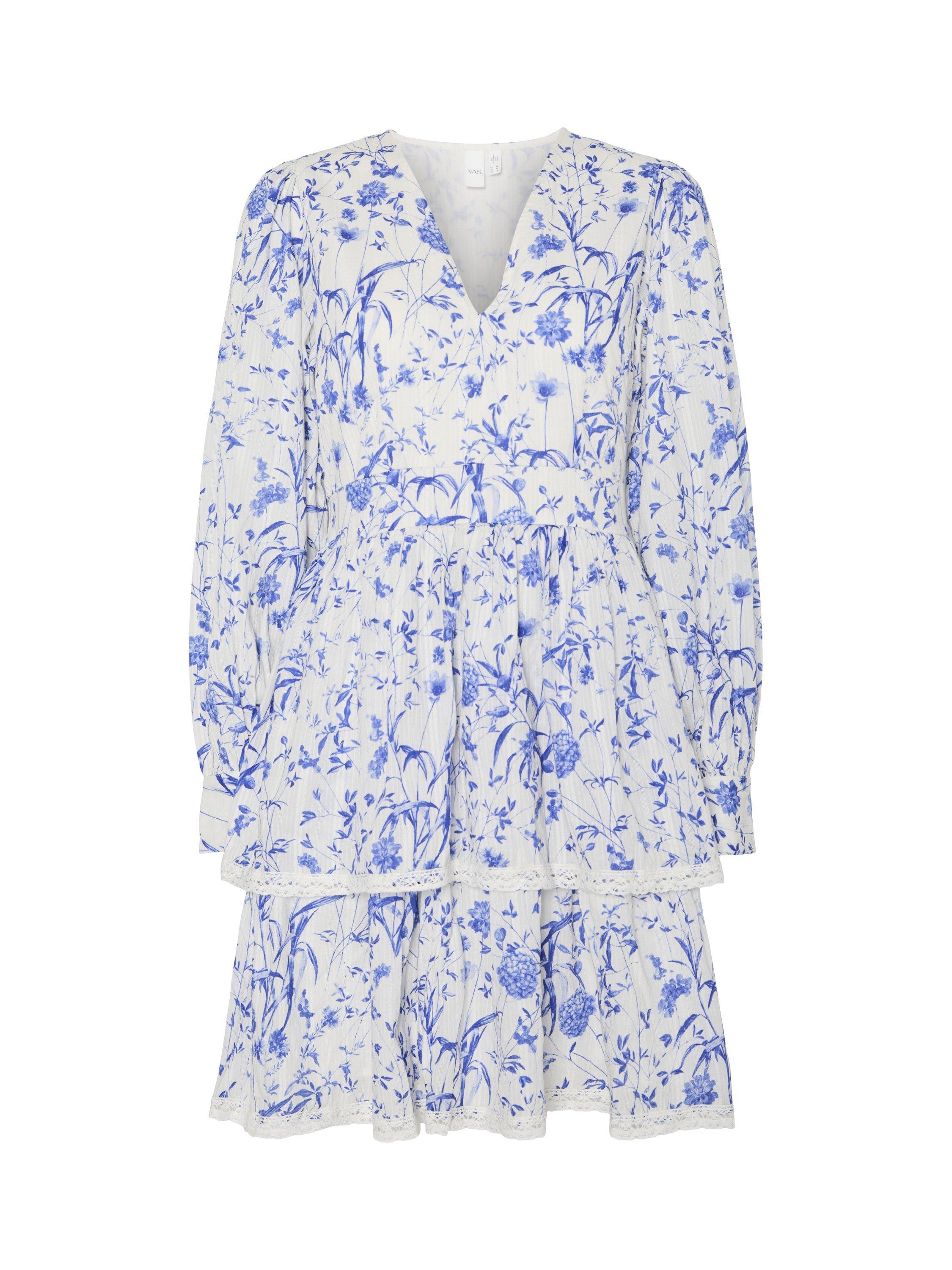 Product image 1 of 2, which shows YAS Elin Floral Long Sleeve Dress, Star White, 8