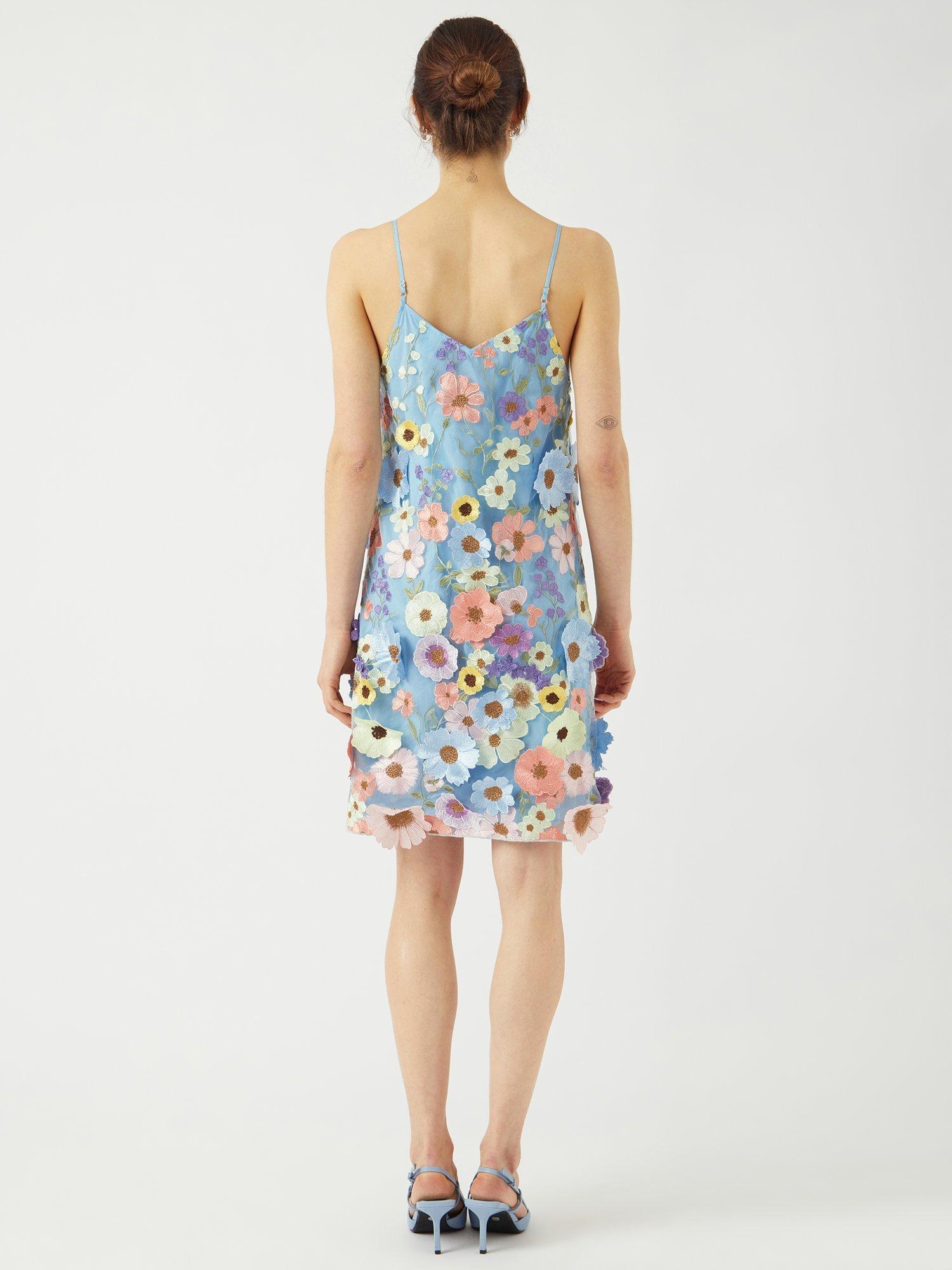 Product image 2 of 6, which shows YAS 3D Floral Strappy Dress, Blue/Multi, 8