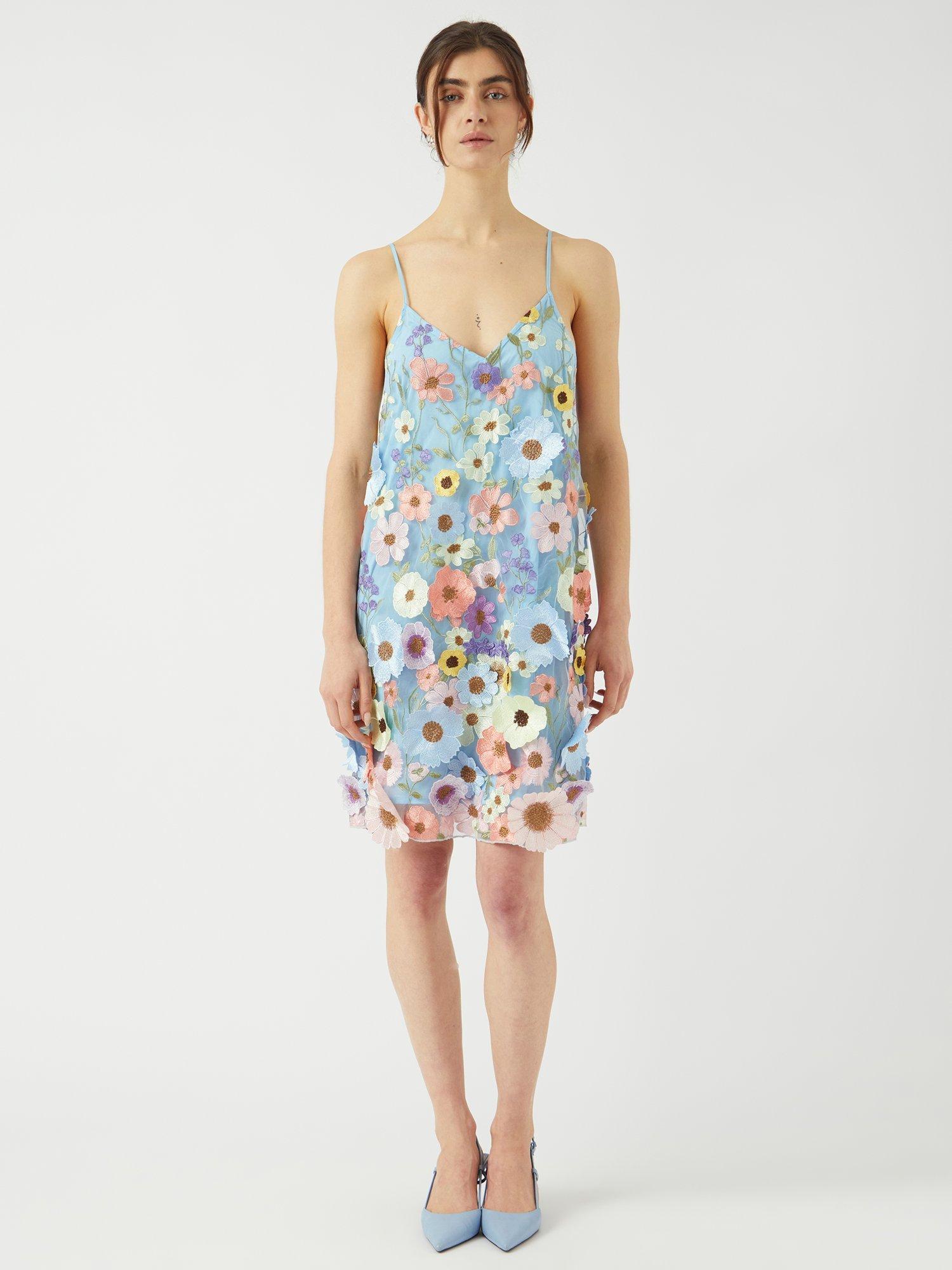 Product image 3 of 6, which shows YAS 3D Floral Strappy Dress, Blue/Multi, 8