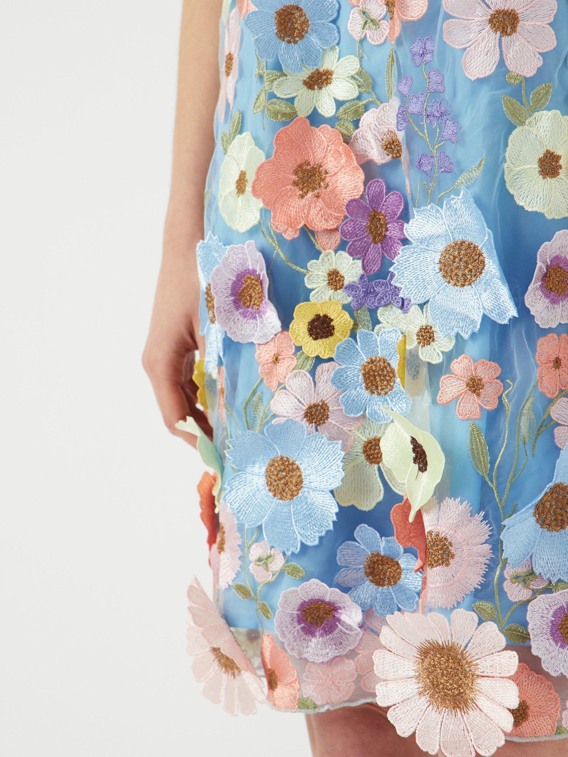 Product image 4 of 6, which shows YAS 3D Floral Strappy Dress, Blue/Multi, 8